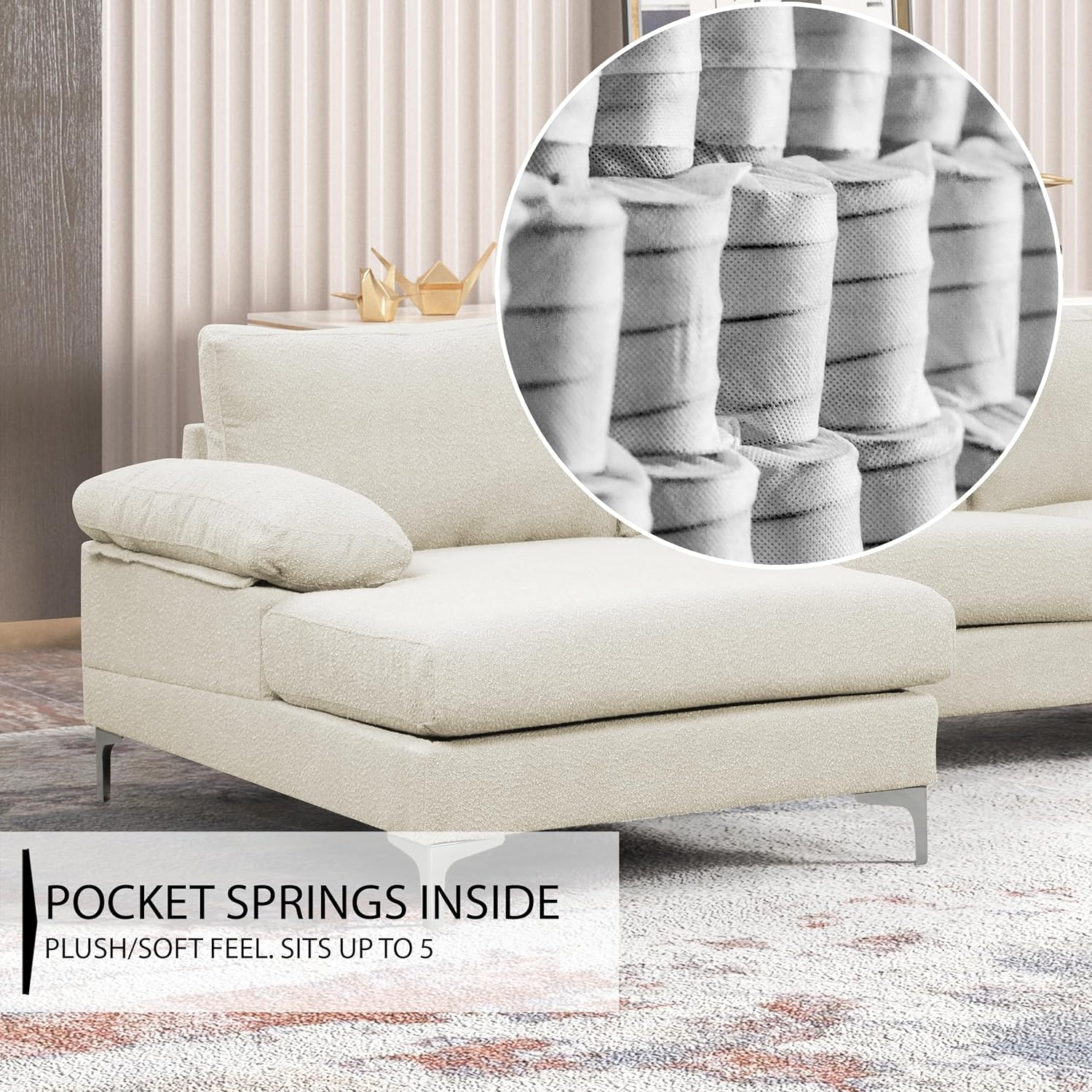 Casa Andrea Milano BOUCLÉ – Sofá modular en forma de U, sofá de lujo con diván extra ancho, sofá para sala de estar, apartamento, sala de estar,