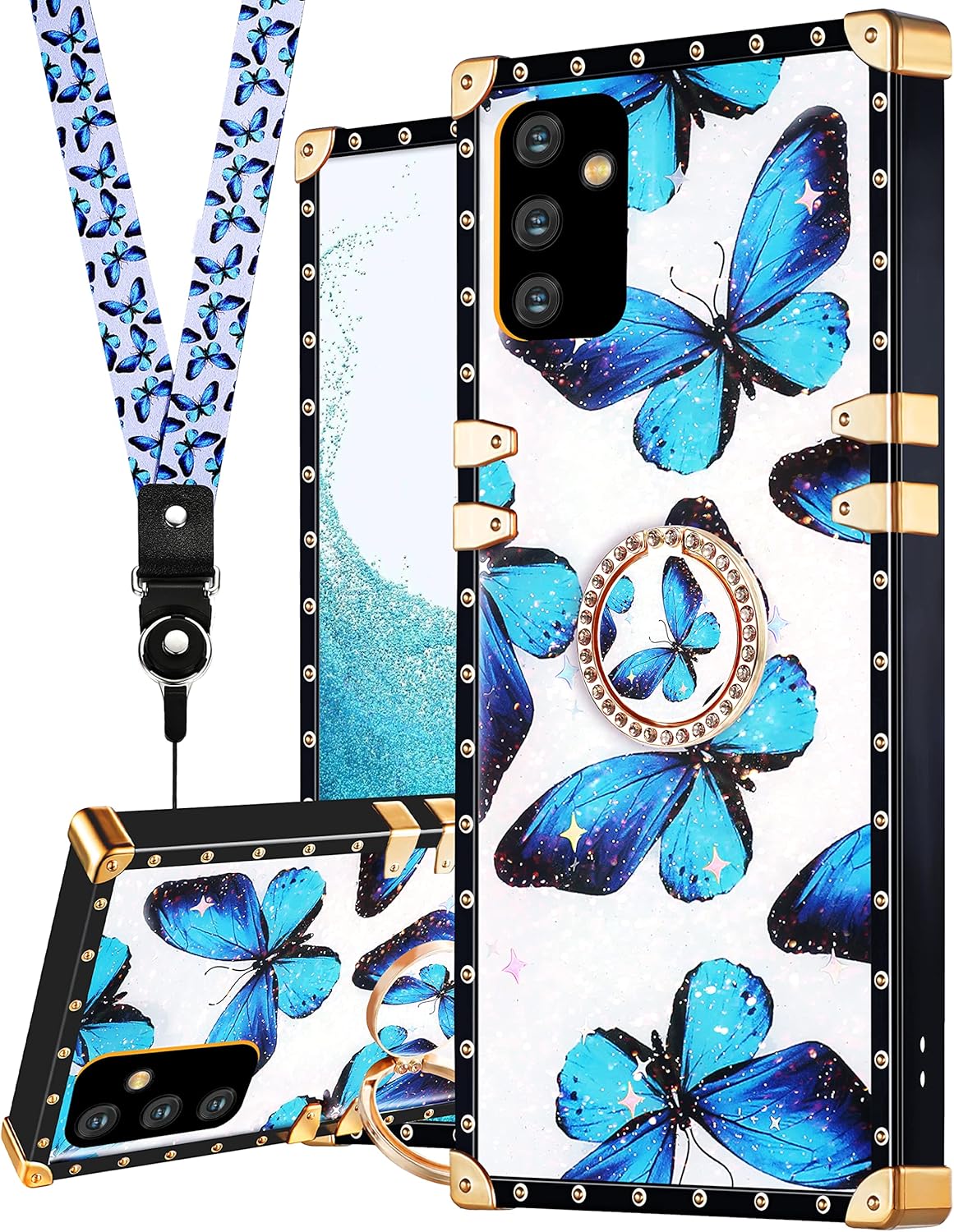 Loheckle Funda para Samsung Galaxy A13 5G para mujer, funda cuadrada de diseñador para Samsung Galaxy A13 5G con soporte de anillo y cordón,