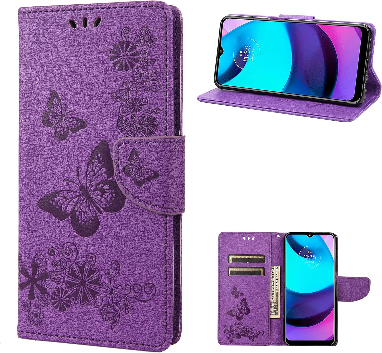 Mavis’s Diary Compatible con Motorola Moto E40 Moto E30 Moto E20 Funda cartera con tarjetero de cuero con relieve de mariposa con cierre magnético,