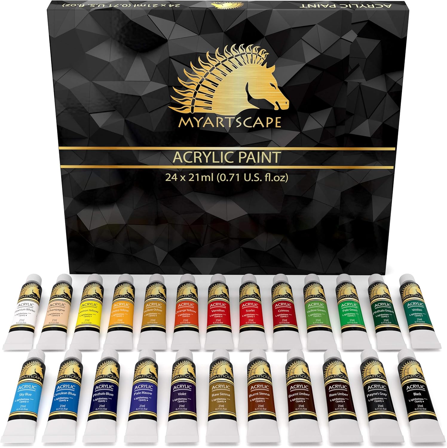 MyArtscape Juego de pintura acrílica, 24 tubos de 0.7 fl oz, resistente a la luz, cuerpo pesado