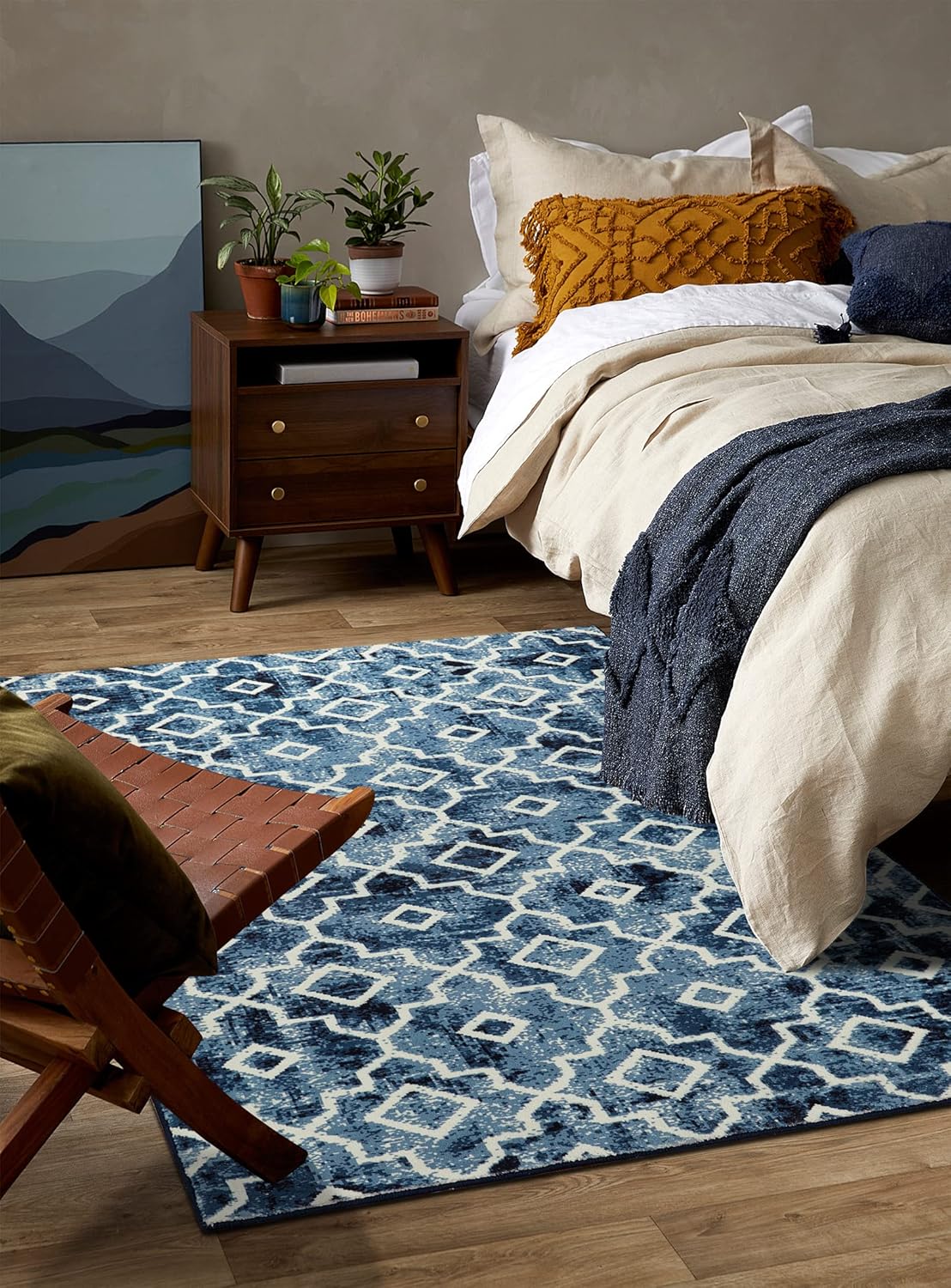 Wonnitar Alfombra marroquí lavable, tapete de entrada azul de 3 x 5 pulgadas, antideslizante, neutro, para habitación de niños, tapete moderno