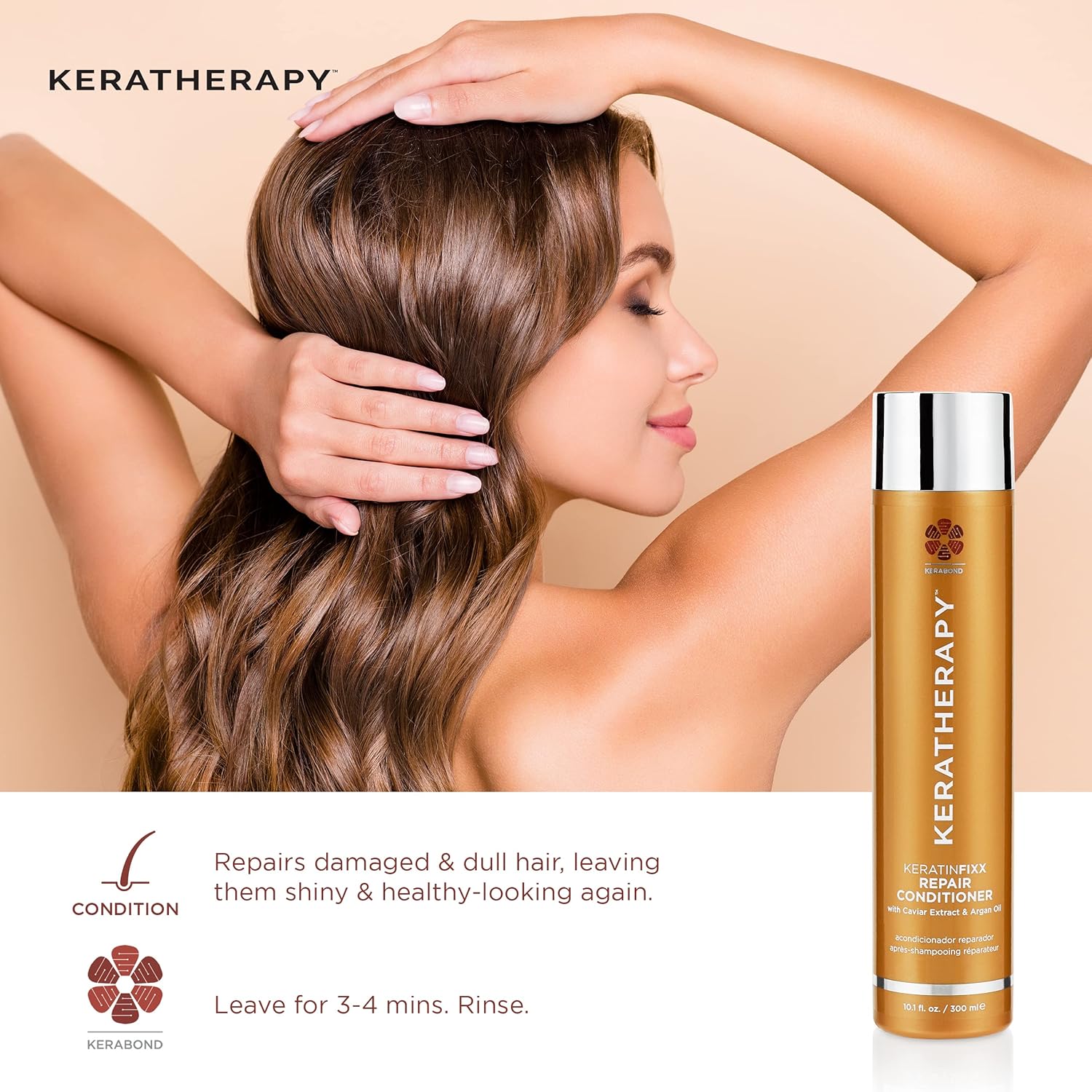 KERATHERAPY Keratin Infusion Repair Conditioner, 10.1 fl. oz., 10.1 fl oz – Repara el cabello seco, dañado o encrespado con extracto de caviar,