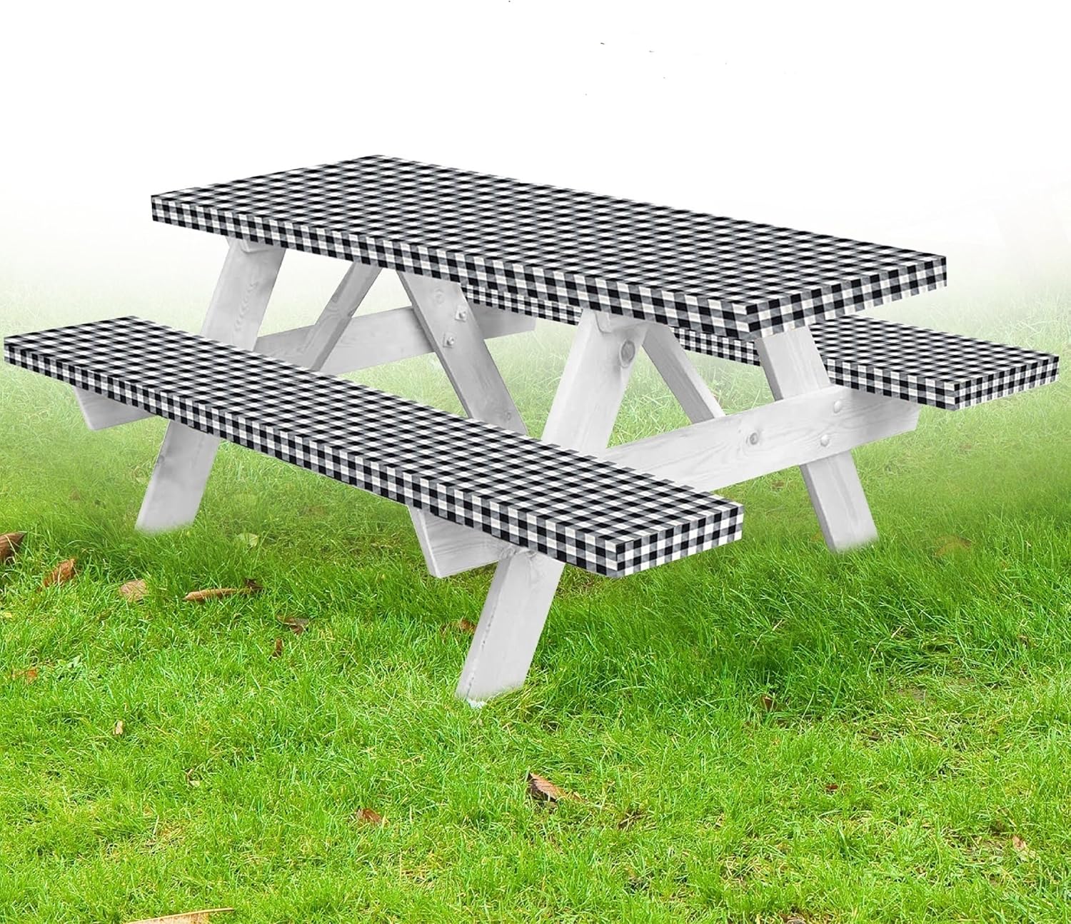 Funda de mesa de picnic de alta calidad con fundas de banco, fundas de vinilo ajustables para mesa de picnic con accesorios elásticos de campamento