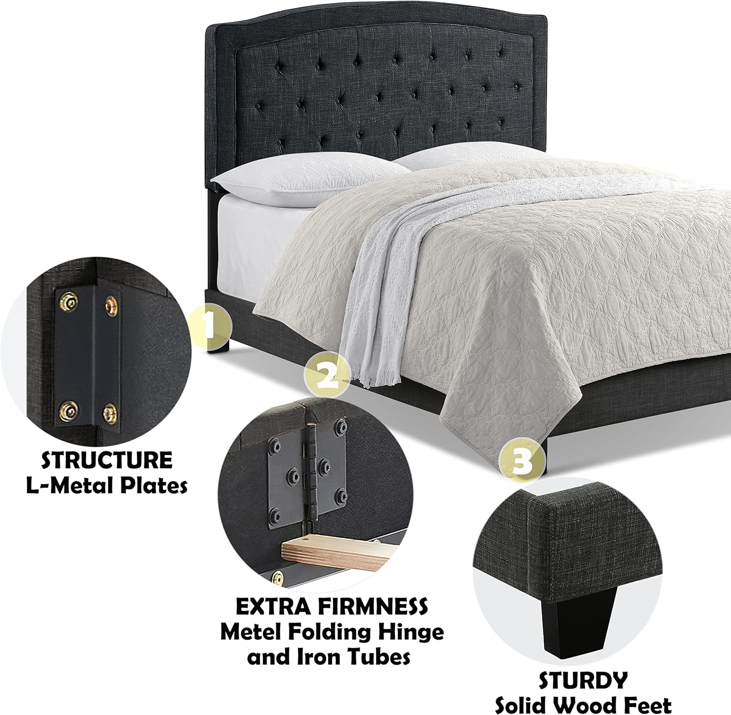 Rosevera Gabriel – Cama con plataforma, matrimonial, color carbón