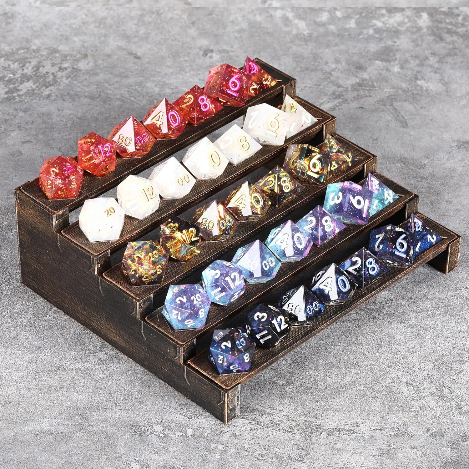 DND – Estante de exhibición de dados para coleccionistas de dados, juego de mazmorras y dragones (5 estantes)