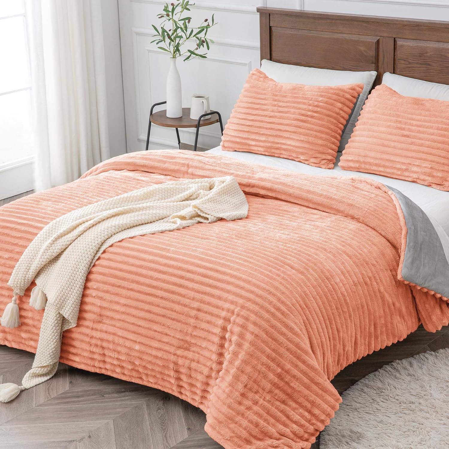 BEDELITE Juego de edredón de forro polar tamaño Queen, ropa de cama coral mullida, súper suave y cálida, juego de cama pesado de lujo para invierno
