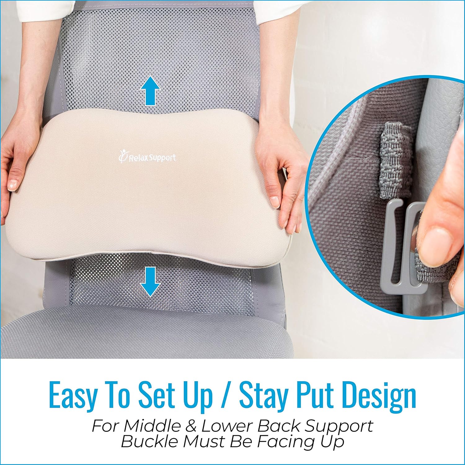 RELAX SUPPORT RS1 Almohada de apoyo lumbar  Soporte de respaldo para silla de oficina  Cojín de silla para dolor de espalda utiliza tecnología