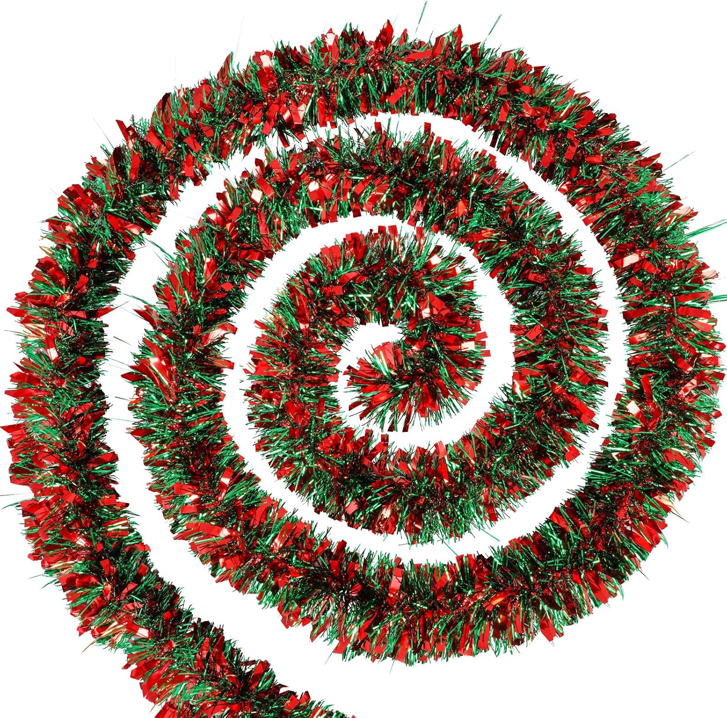 Guirnalda de oropel de Navidad de 72 pies, decoraciones metálicas gruesas y elásticas para árbol de Navidad, adornos de Navidad rojos y verdes