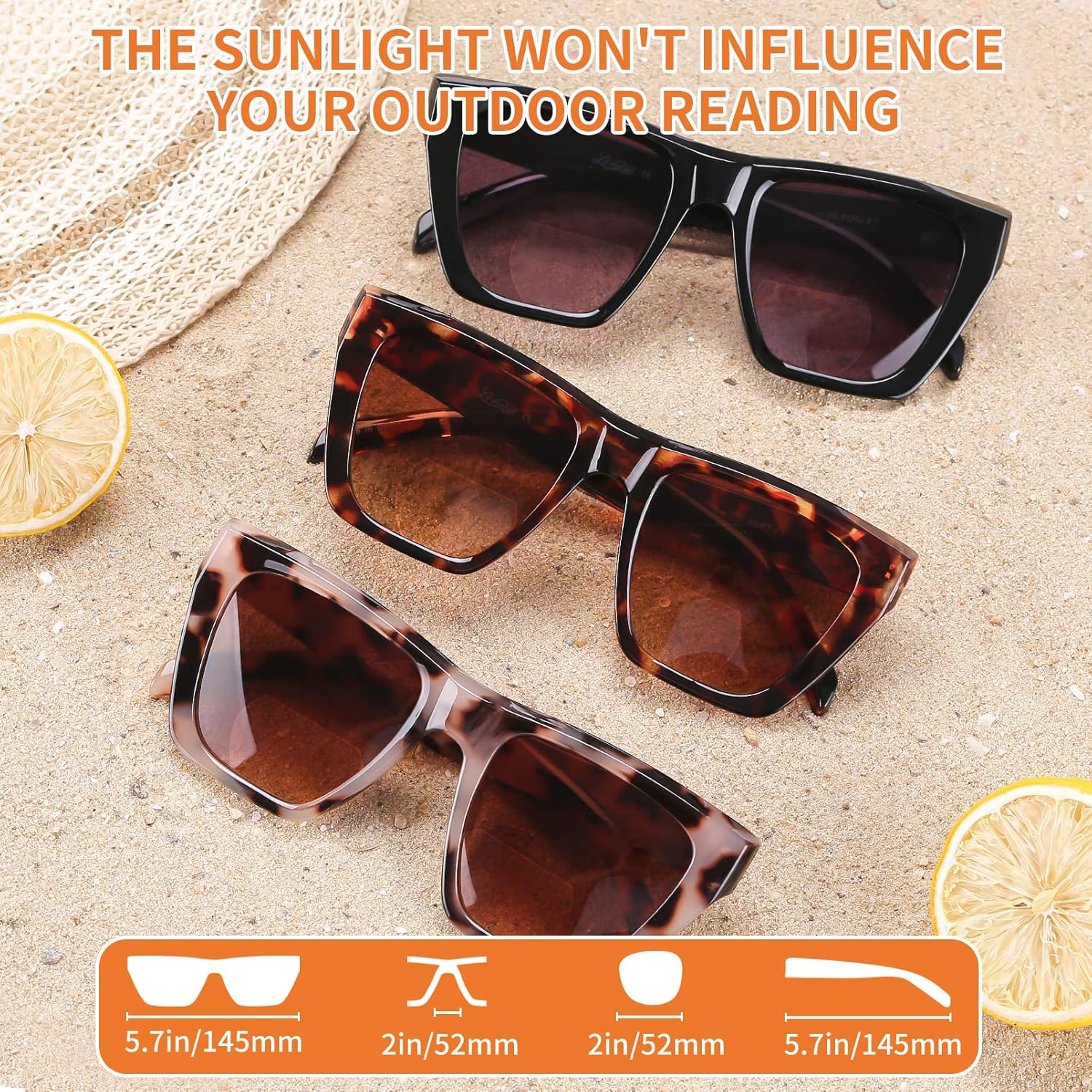 Paquete de 3 lentes de sol bifocales para mujer, lentes de lectura de sol de ojo de gato para mujer con gafas vintage de gran tamaño