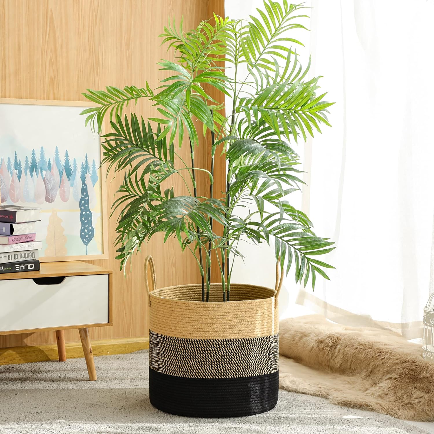 KAKAMAY Cesta grande para mantas (18 x 18 x 16 pulgadas), cesta tejida para ropa sucia para bebé, cestas de cuerda de algodón para guardería,