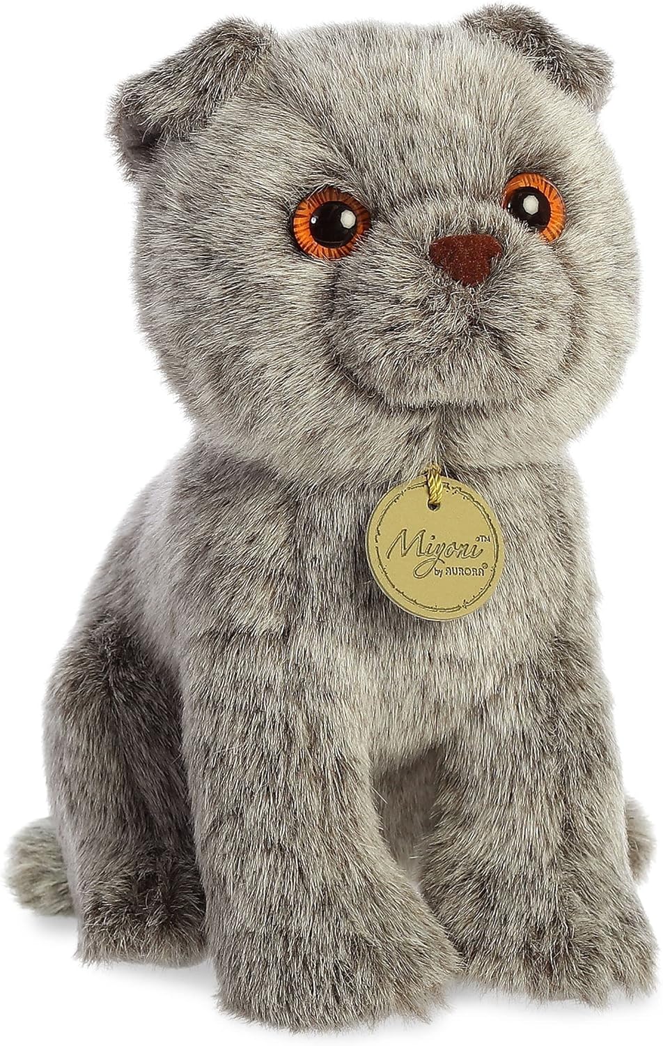 Aurora Adorable gato Fold escocés de peluche Miyoni, detalle realista, compañía entrañable, gris, 9 pulgadas