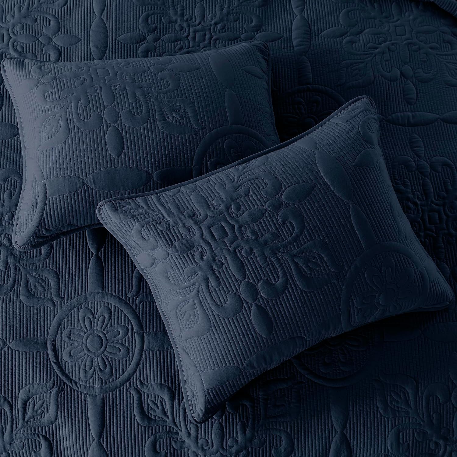 Juego de ropa de cama de damasco tamaño King con fundas de almohada, colcha ligera y suave, manta acolchada azul marino fina para todas las