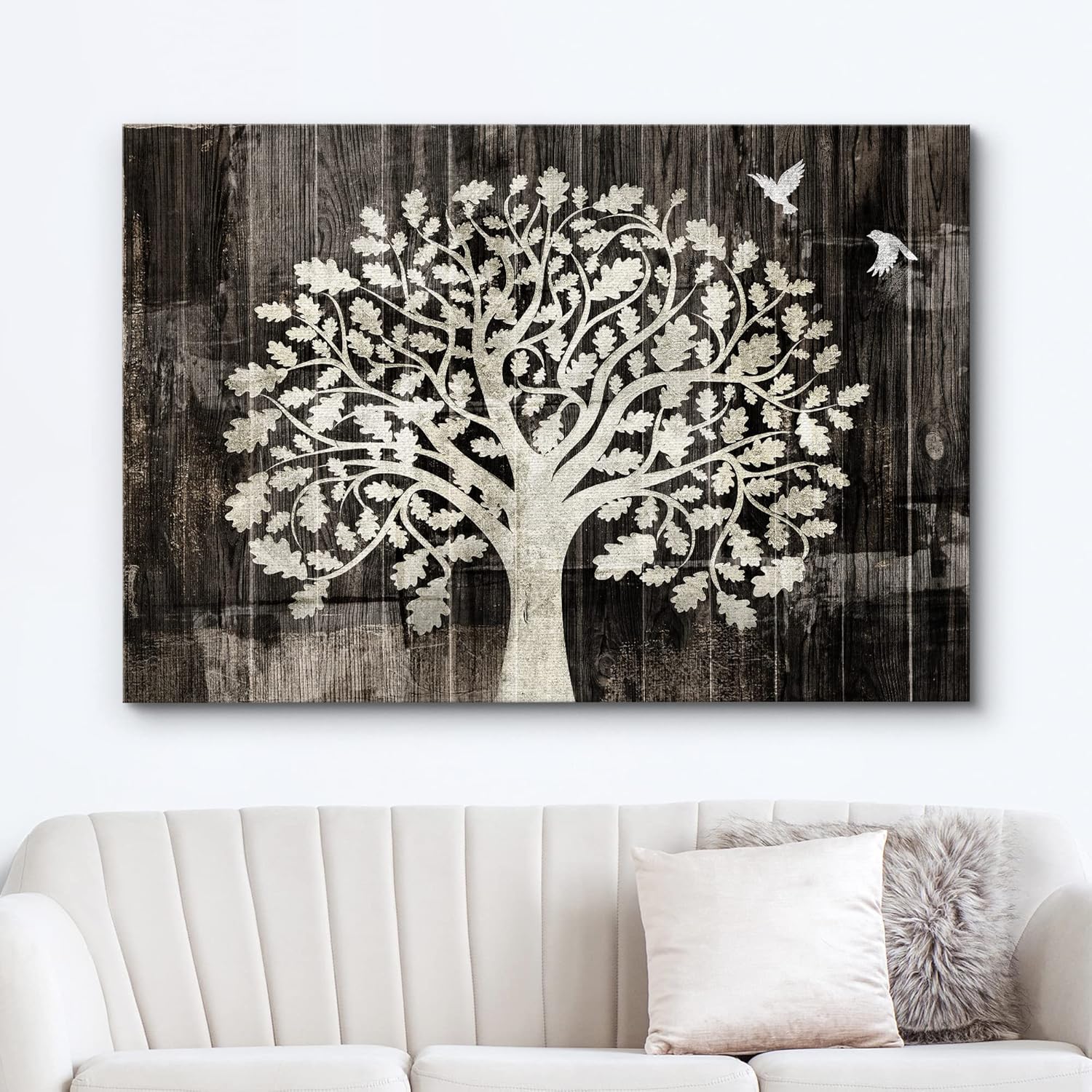 wall26 Lienzo impreso para pared, panel de madera, tapiz botánico de pájaro, árbol botánico, ilustraciones de naturaleza silvestre, arte moderno,
