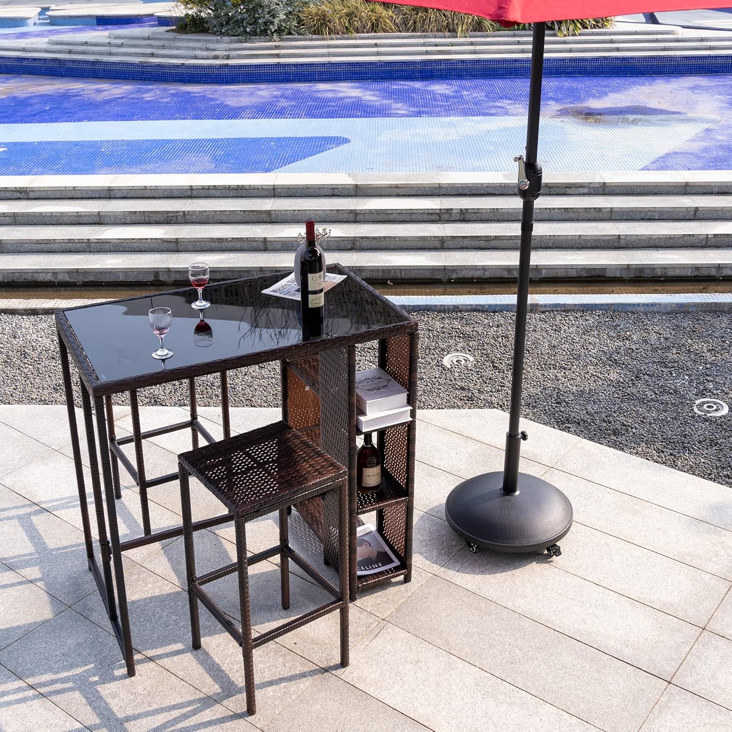 Sundale Outdoor Base de sombrilla resistente, soporte móvil de hormigón de plástico de 55 libras con 4 ruedas para patio, terraza, jardín, piscina,