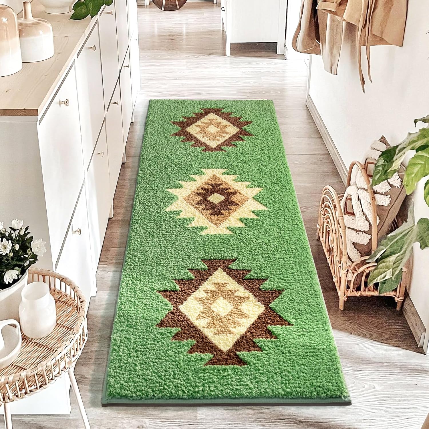 DEXDE Alfombra de baño bohemia de 24 x 60 pulgadas de largo, para baño, dormitorio, pasillo, cocina, lujosa, suave, absorbente, grande, moderna,