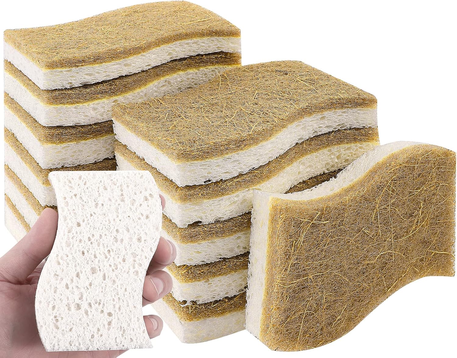 ENHYIVE Paquete de 12 esponjas naturales, esponjas de cocina ecológicas, esponjas naturales para lavar platos, esponja biodegradable compostable de