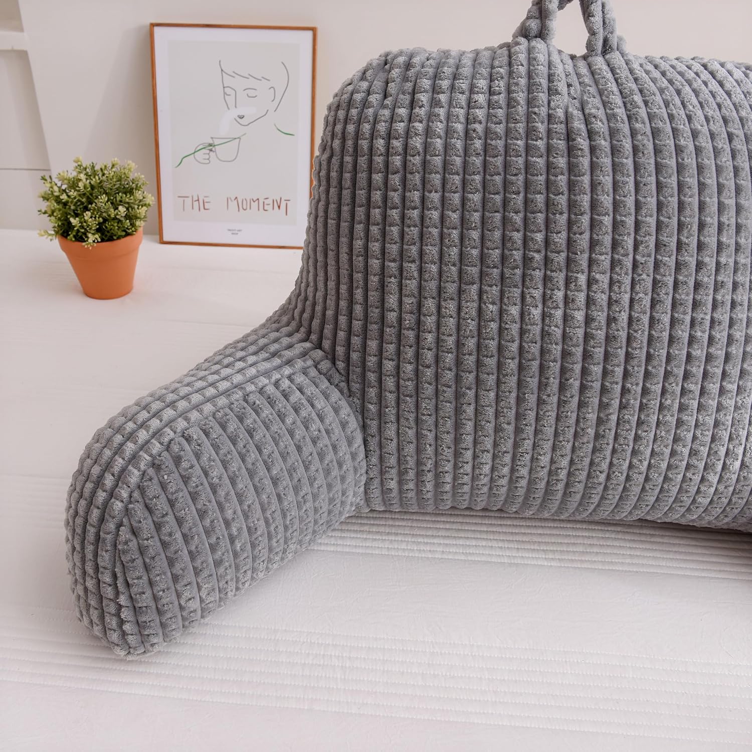 Btargot Almohada de lectura para cama con cuña grande para adultos con respaldo y brazos  Soporte de espalda para sentarse en la cama gris, tamaño