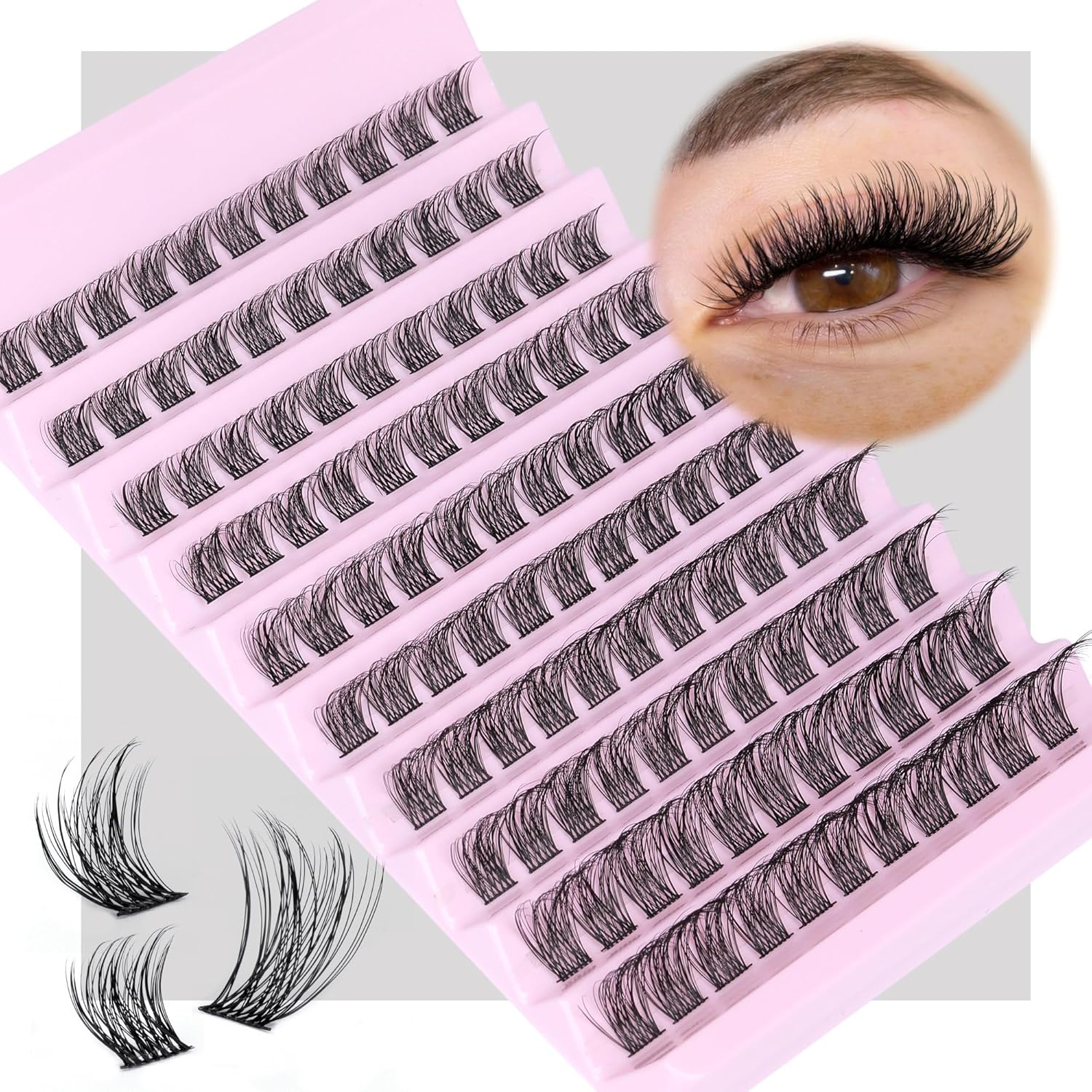 Kit de extensión de pestañas de rizo D, kit de pestañas individuales naturales con enlace de pestañas y pinzas de pestañas de 0.315 a 0.630
