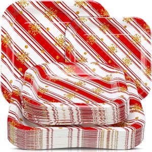 Umigy 100 platos de papel de Navidad, platos desechables para cena, platos de papel de copo de nieve de oro rojo, platos de postre a granel de 7 Umigy 100 platos de papel de Navidad, platos desechables para cena, platos de papel de copo de nieve de oro rojo, platos de postre a granel de 7