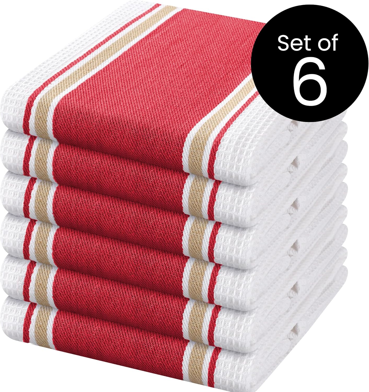 Juego de 6 toallas de cocina rojas de 16 x 26 pulgadas, 100 % algodón, absorbentes, de secado rápido, toallas de mano de cocina, juego de toallas de