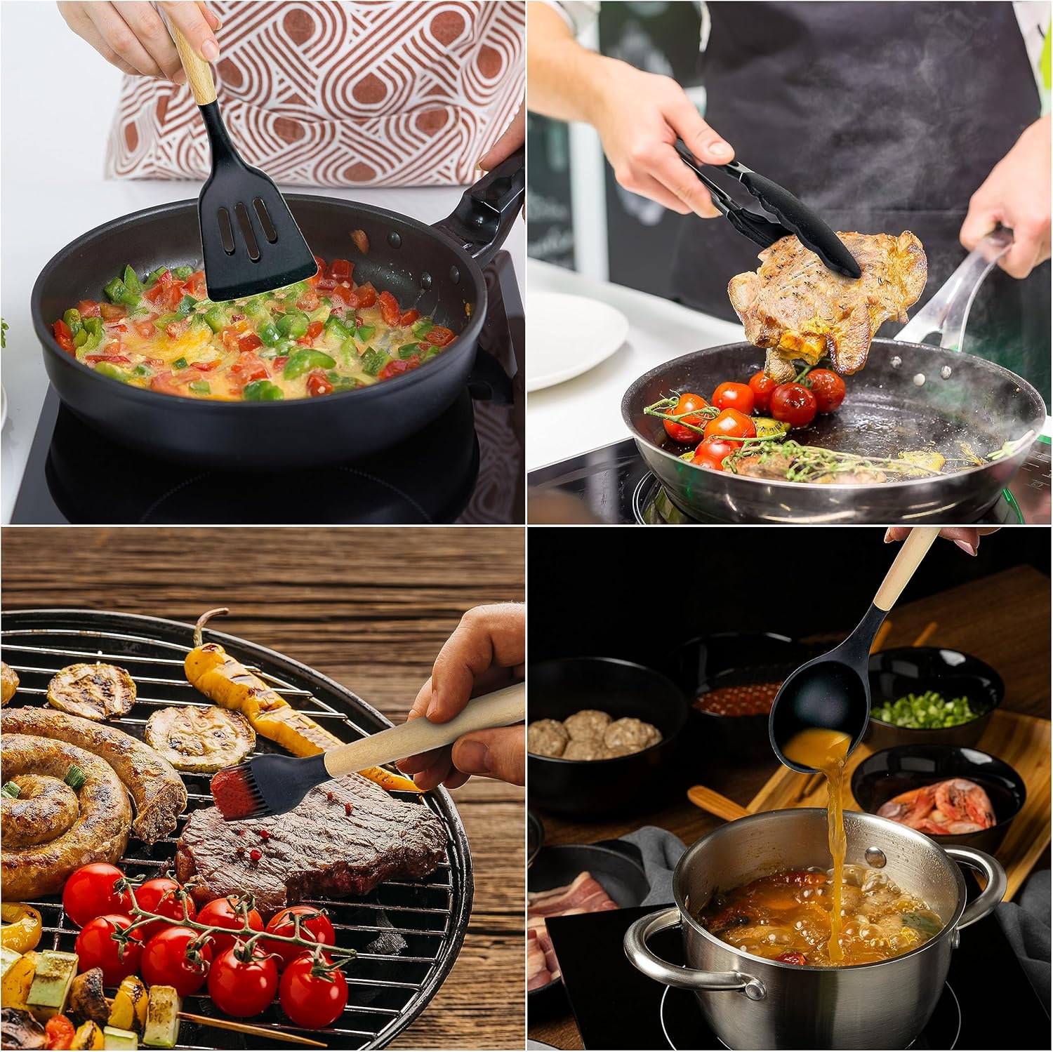Juego de utensilios de cocina de silicona  23 piezas de espátula resistente al calor, cuchara, batidor, clips de mano, almohadilla de cuchara,