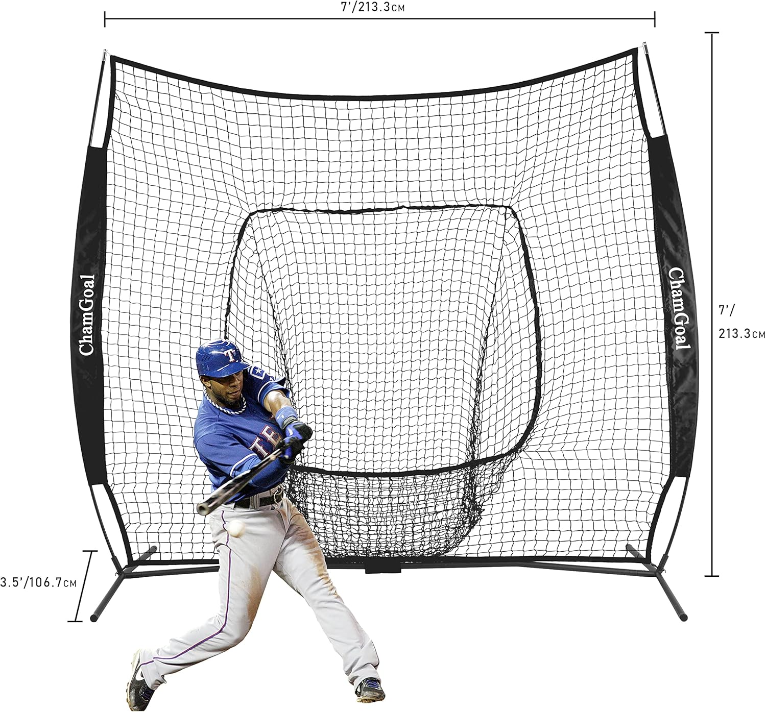 ChamGoal Red de béisbol y sóftbol degradado de 7 x 7 pies para golpear y lanzar, red de práctica de béisbol portátil para batear con bolsa de