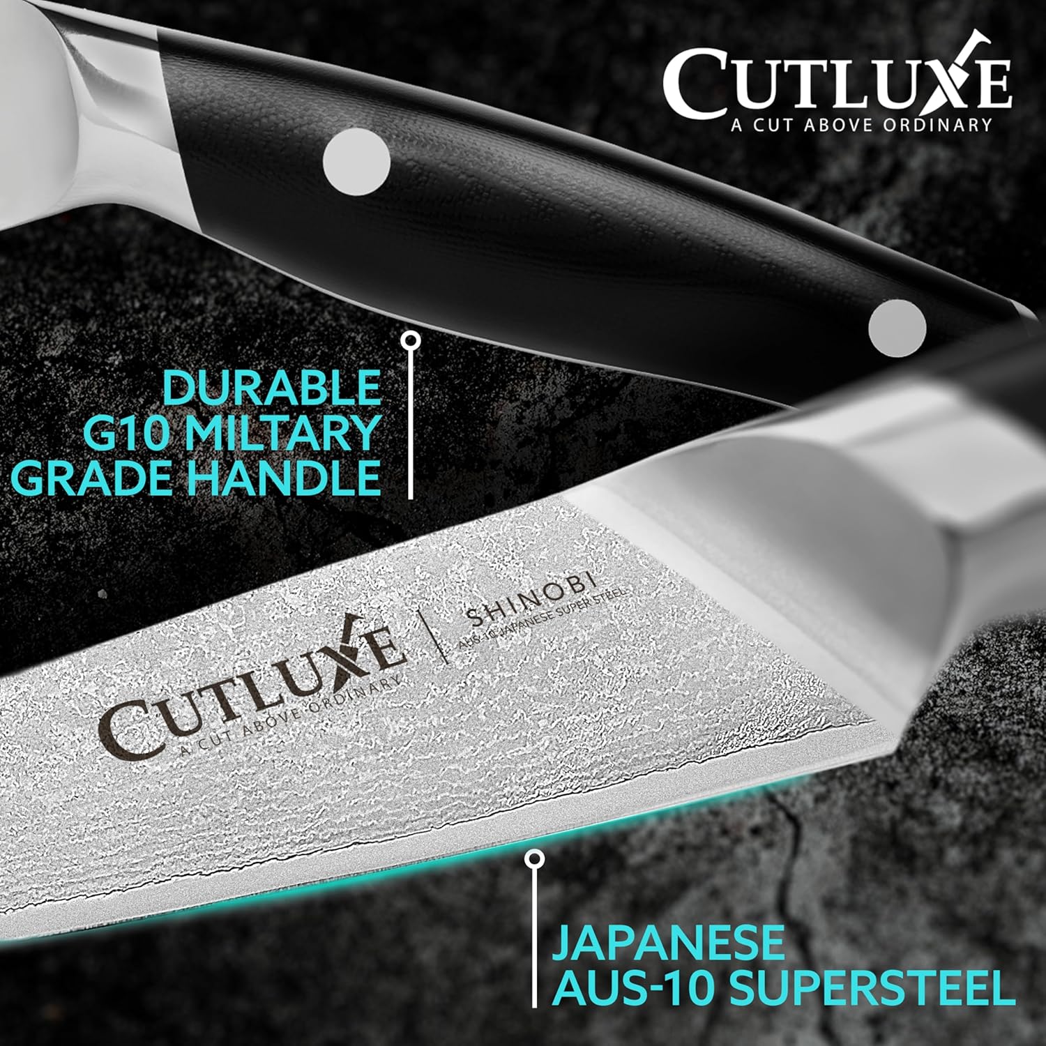 Cutluxe Shinobi Cuchillo de pelar y pelar, cuchillo de cocina de Damasco – Hoja de acero japonés de 4 pulgadas, AUS-10 – Cuchillo de cocina afilado