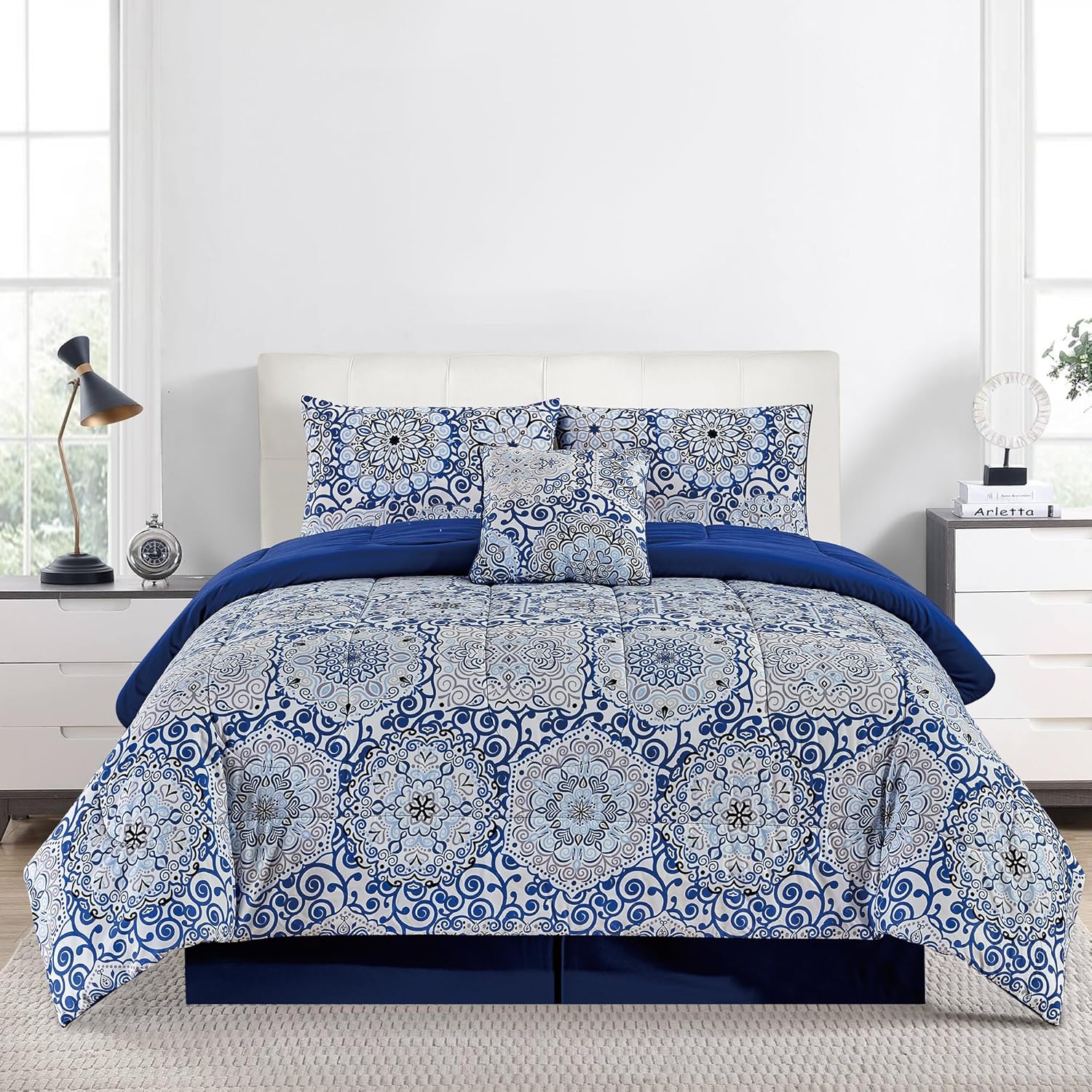 LDC LUX DECOR COLLECTION Juego de edredón Queen Azteca Azul experimenta la comodidad con el edredón Queen  Juego de edredón de 5 piezas para todas