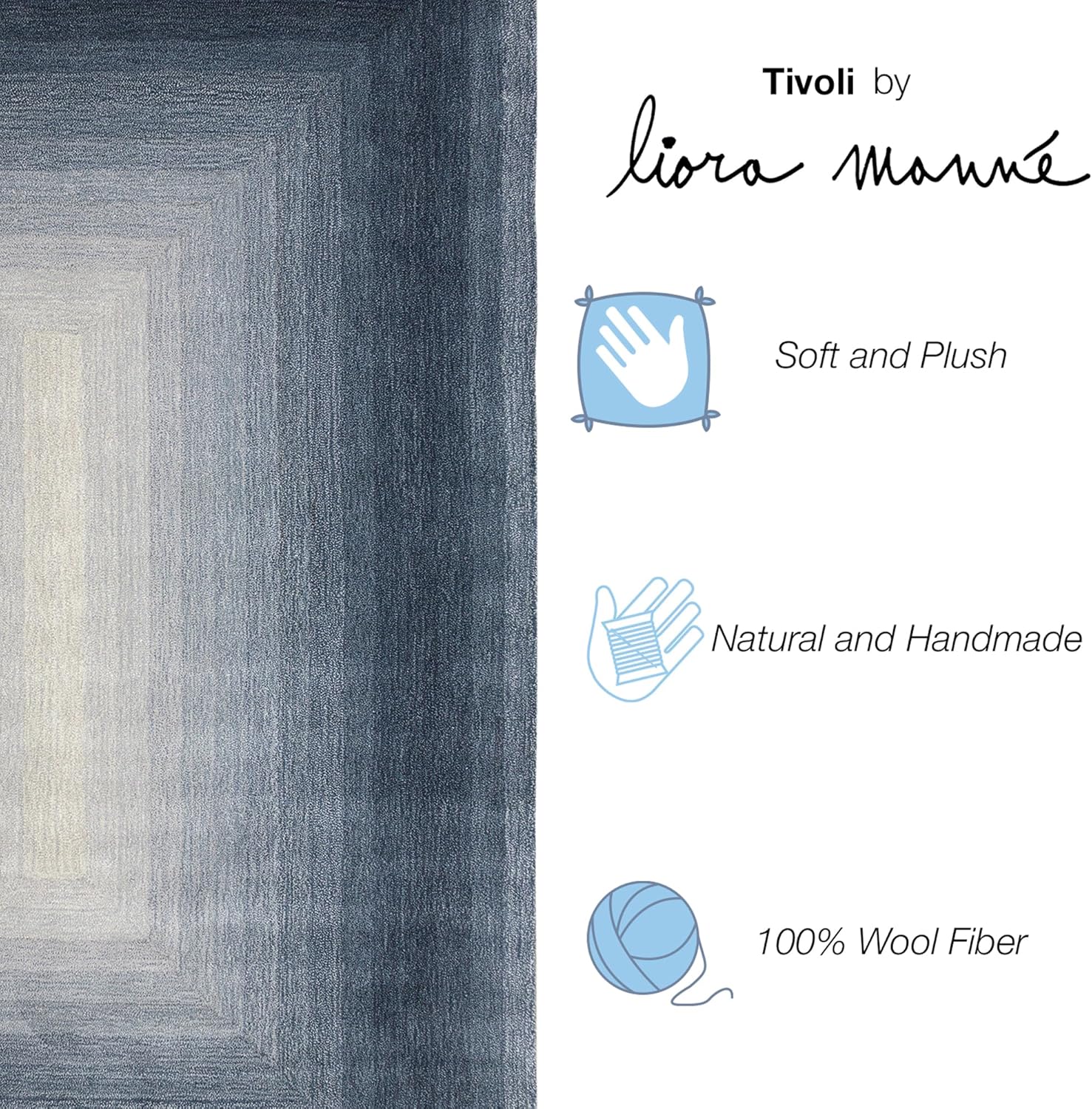 Liora Manne Tivoli – Alfombra de felpa cómoda de lana para interiores, hecha a mano, contemporánea, color degradado, acento casual (borde de sombra