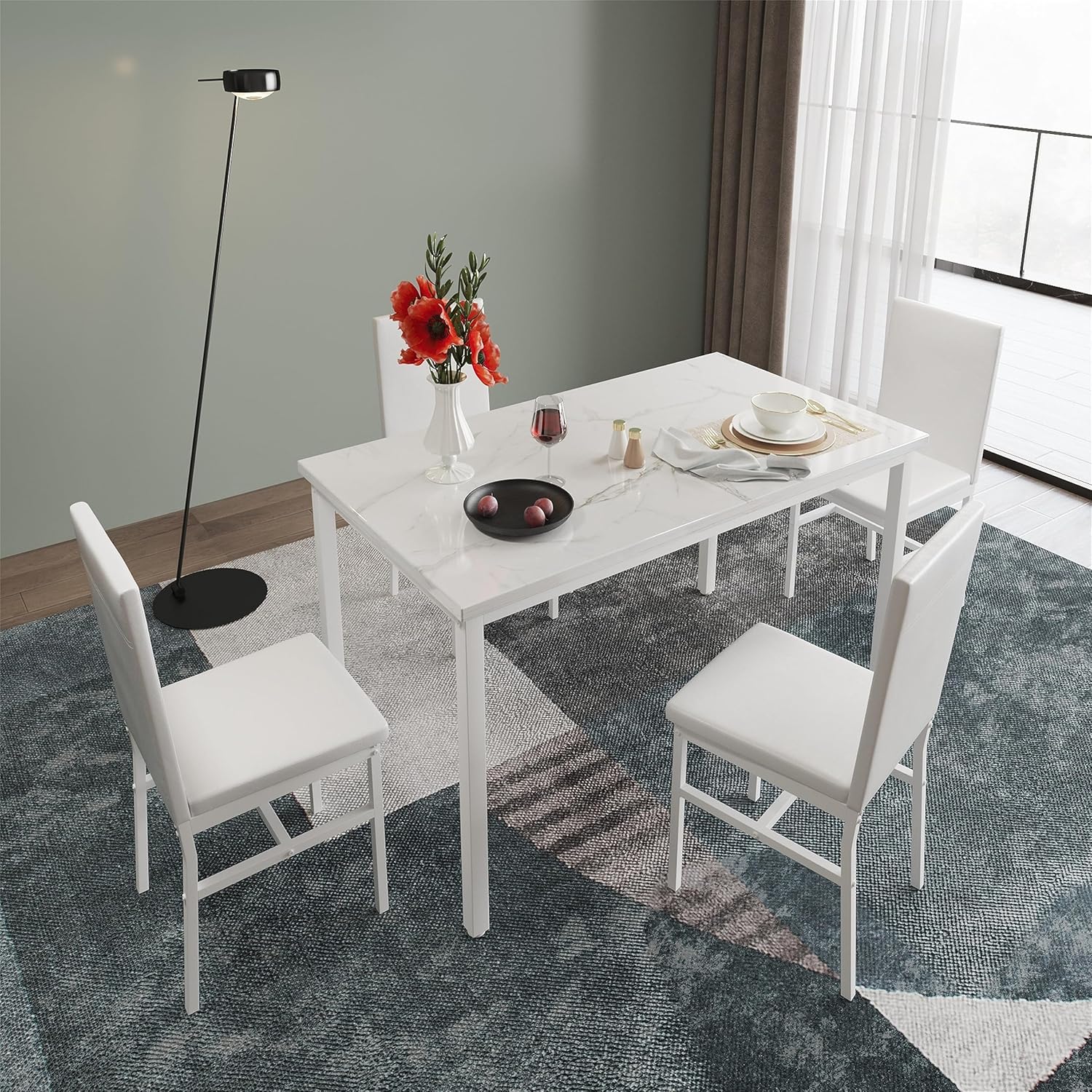 Juego de mesa de cocina de madera industrial de 5 piezas con 4 sillas, un complemento perfecto para el ambiente de tu comedor