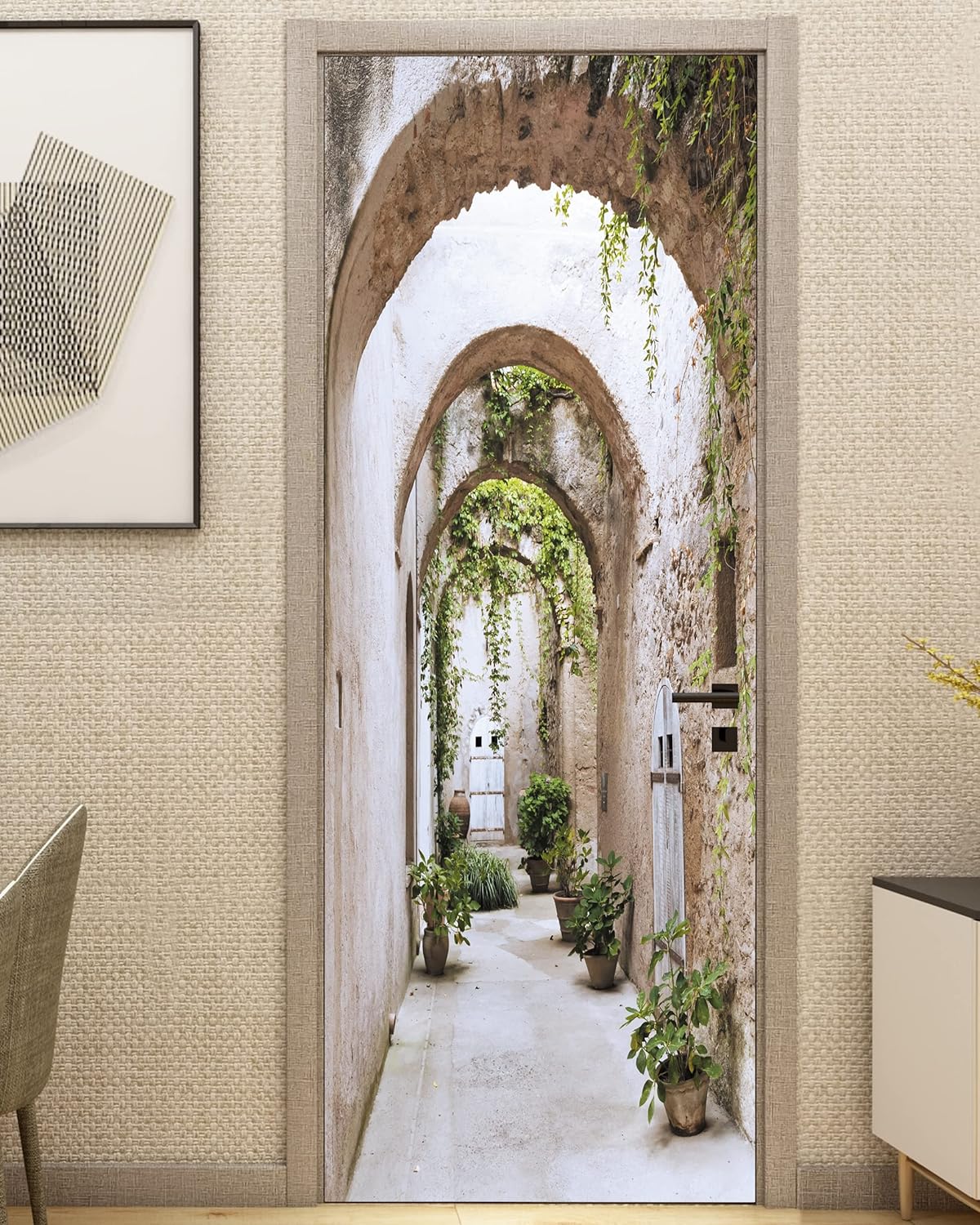 FLFK Calcomanía para puerta  Pasillo en forma de arco, mural para despegar y pegar, tamaño combinado 36 x 80 pulgadas, dividido en 2 piezas
