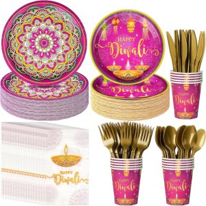 Platos y servilletas de papel Happy Diwali, decoraciones de suministros de fiesta de Diwali, platos de papel desechables para el festival de luces Platos y servilletas de papel Happy Diwali, decoraciones de suministros de fiesta de Diwali, platos de papel desechables para el festival de luces