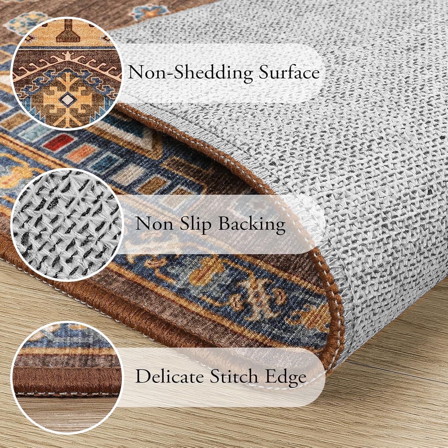 Lahome Alfombra oriental de cocina de 2 x 3, color marrón, para interiores, entrada, entrada, entrada, vestíbulo, suelo, ultrafina, de pelo bajo, no