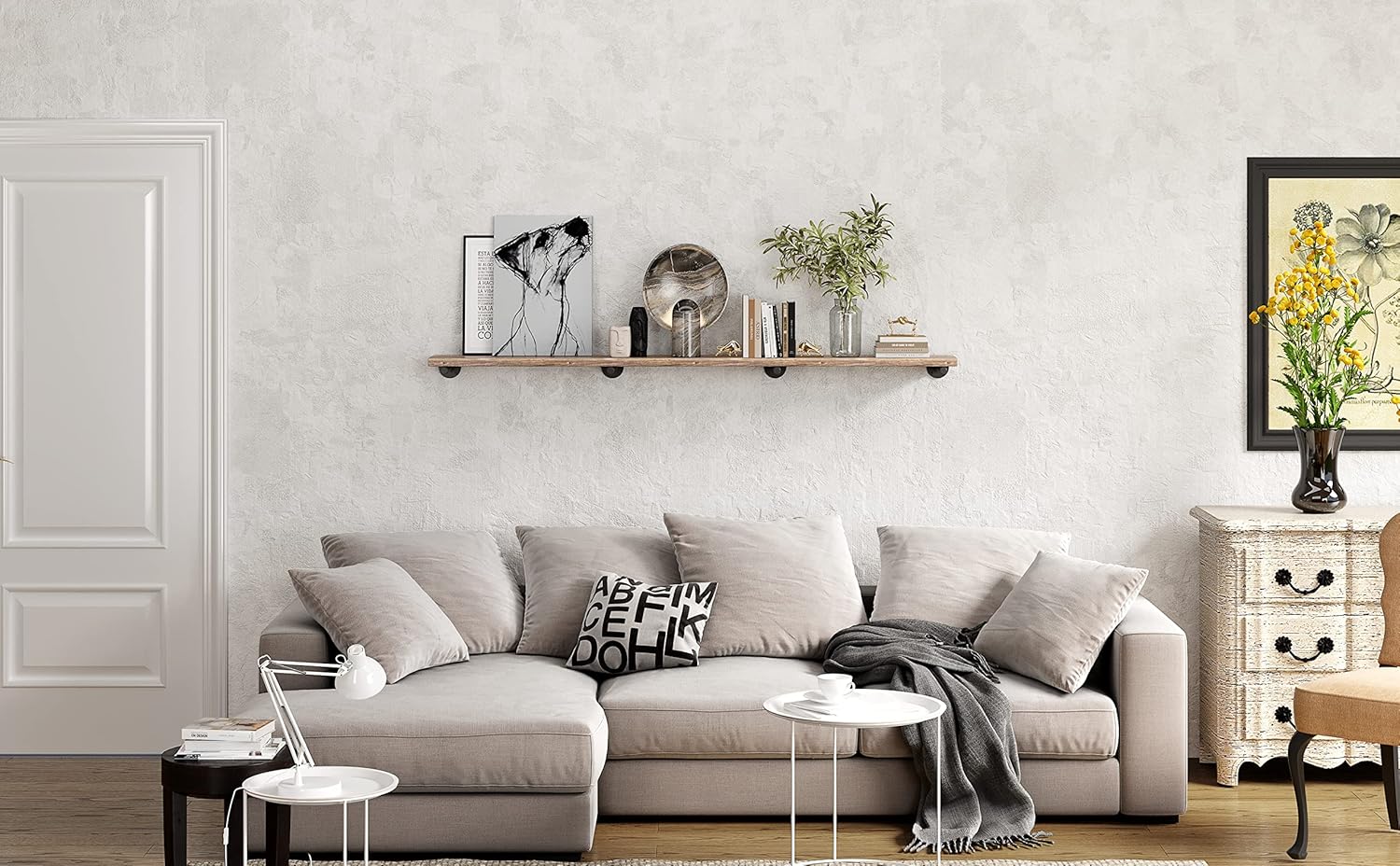 HOEMLIM Soporte para estante, paquete de 4 soportes flotantes rústicos montados en la pared, estantería industrial de tubería resistente para madera