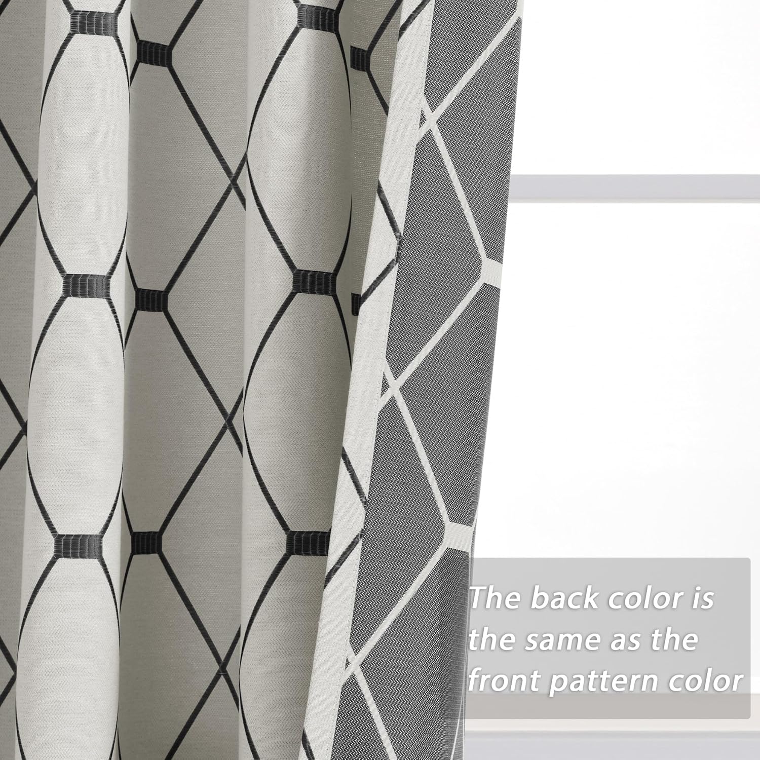 Cortinas de oscurecimiento de habitación con patrón gómetrico negro de 96 pulgadas de largo para sala de estar, juego de 2 paneles, decoración