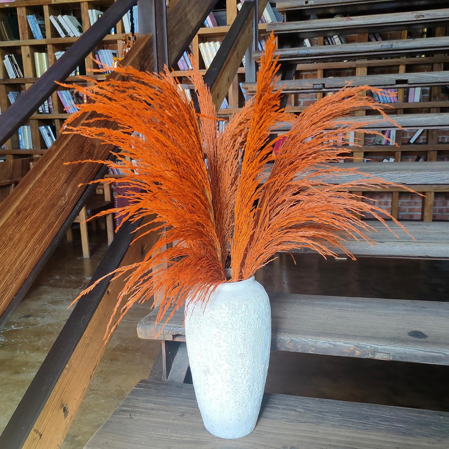 Hierba de pampa naranja quemada alta, 4 pampas marrón natural de 43.3 pulgadas, pompas florales con aroma a flores secas, elegante planta seca