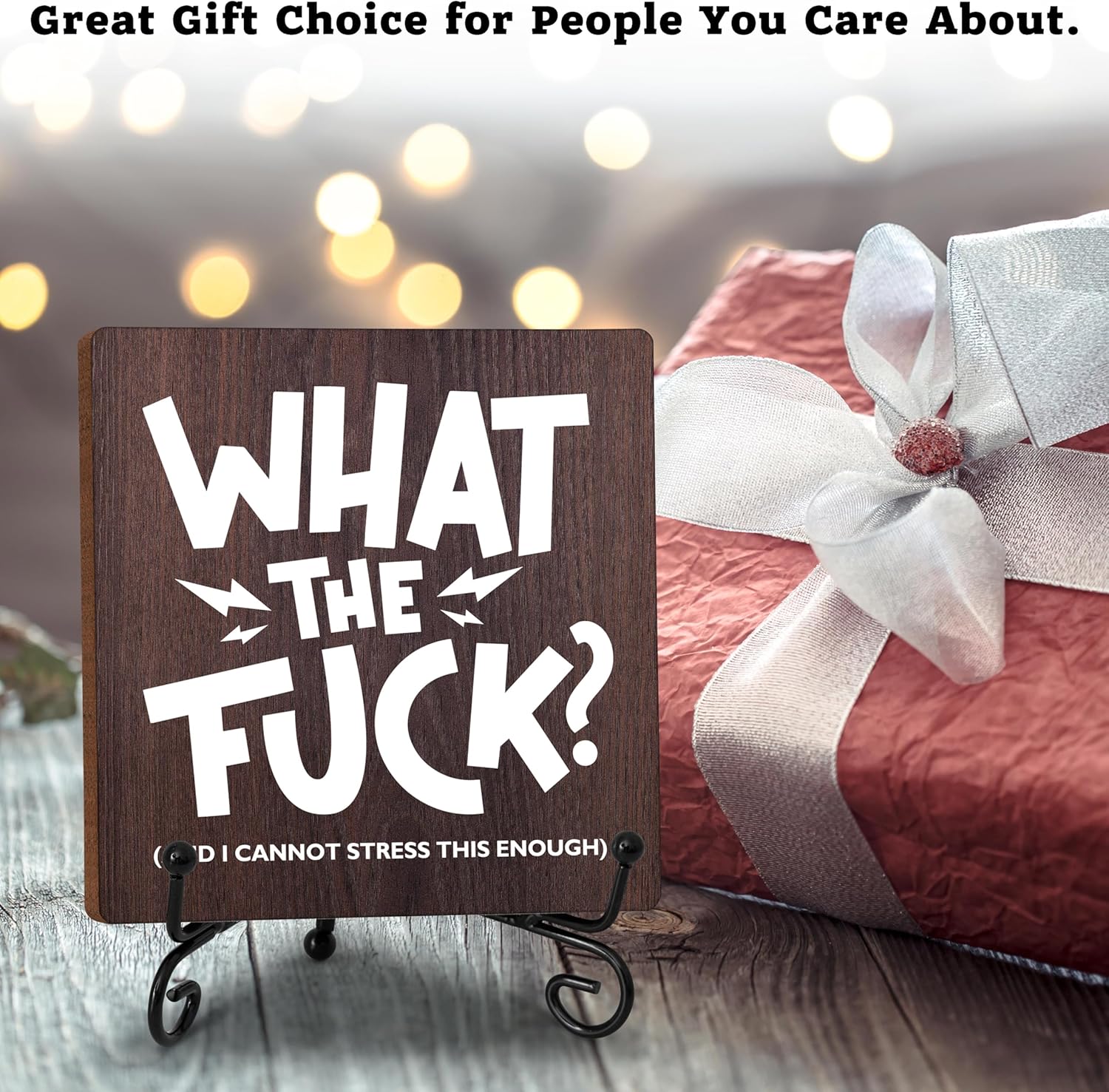 Decoración rústica para el hogar, con texto en inglés “What (And I Cannot Stress This Enough) the F*ck” – Letrero de madera inspirador para