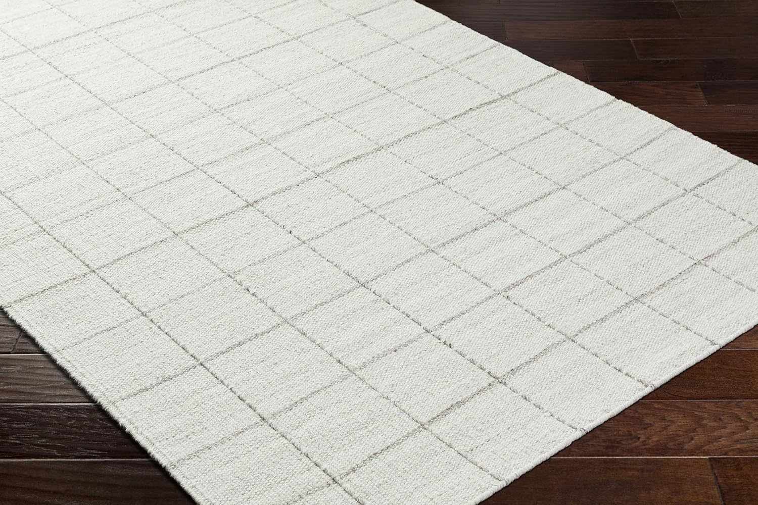Hauteloom Nissa – Alfombra de lana para sala de estar, dormitorio, cuadrados, geométricos, cuadrados, color gris, 5 x 7 pies 6 pulgadas