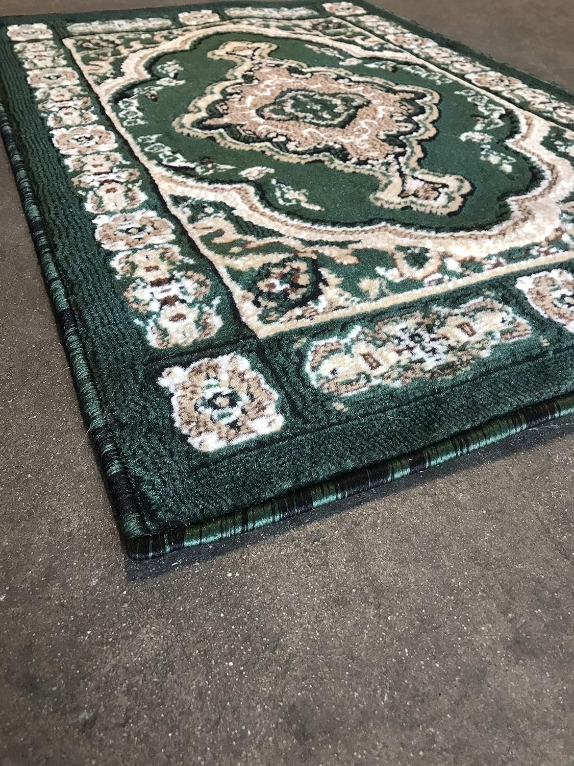 Tapete tradicional persa Hunter verde oscuro, marrón, negro y beige, diseño 520 (2 pies x 3 pies)