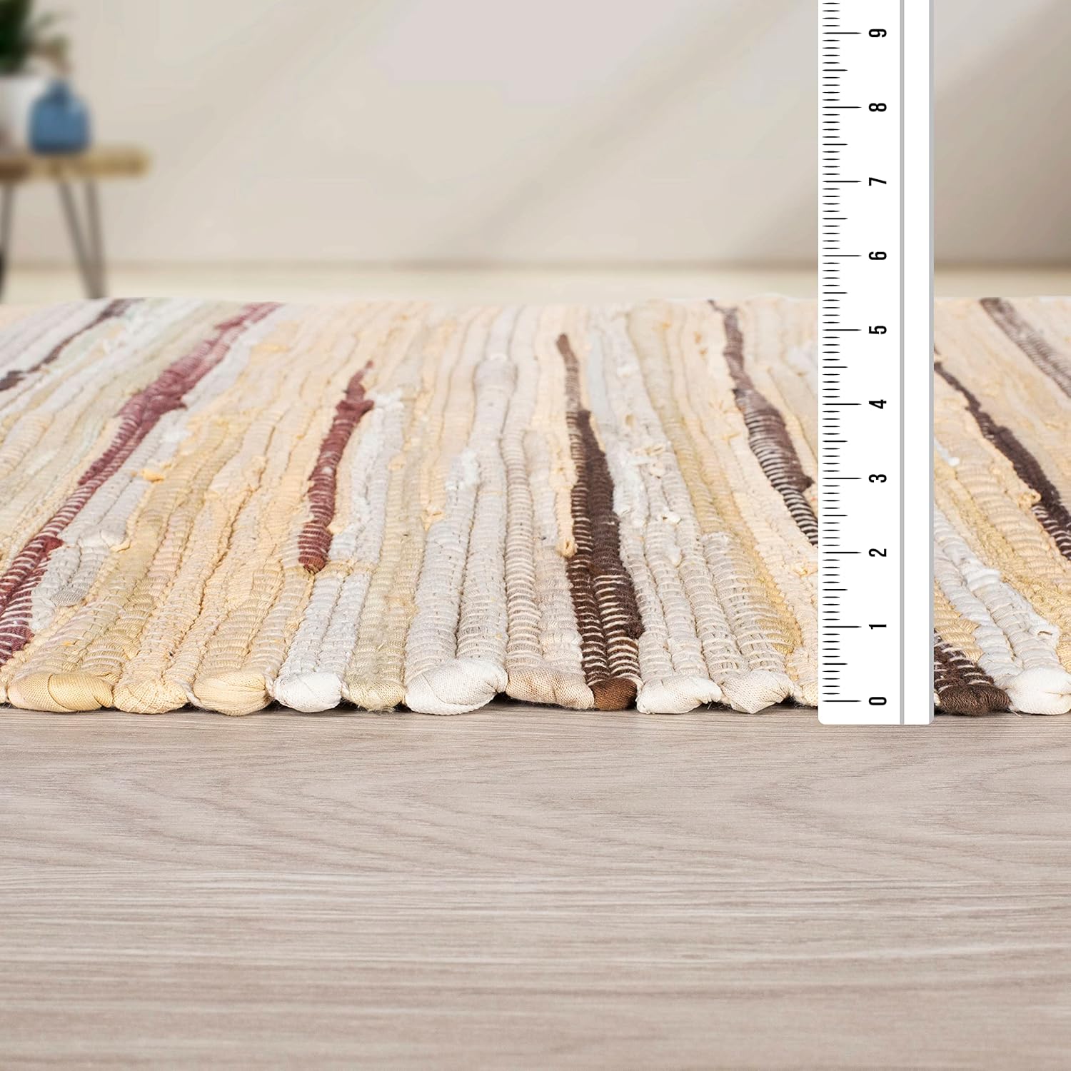 Alfombra de trapo 100% algodón de 3 x 5 pies (36 x 60 pulgadas), alfombra Chindi multicolor, tejida a mano y reversible para sala de estar, cocina,
