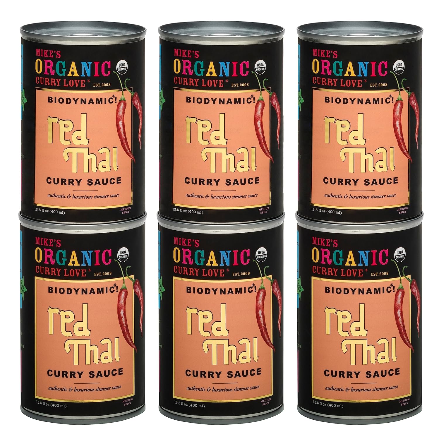 Salsa de curry tailandés rojo biodinámico y orgánico  caja de 6 latas de 13.5 onzas líquidas