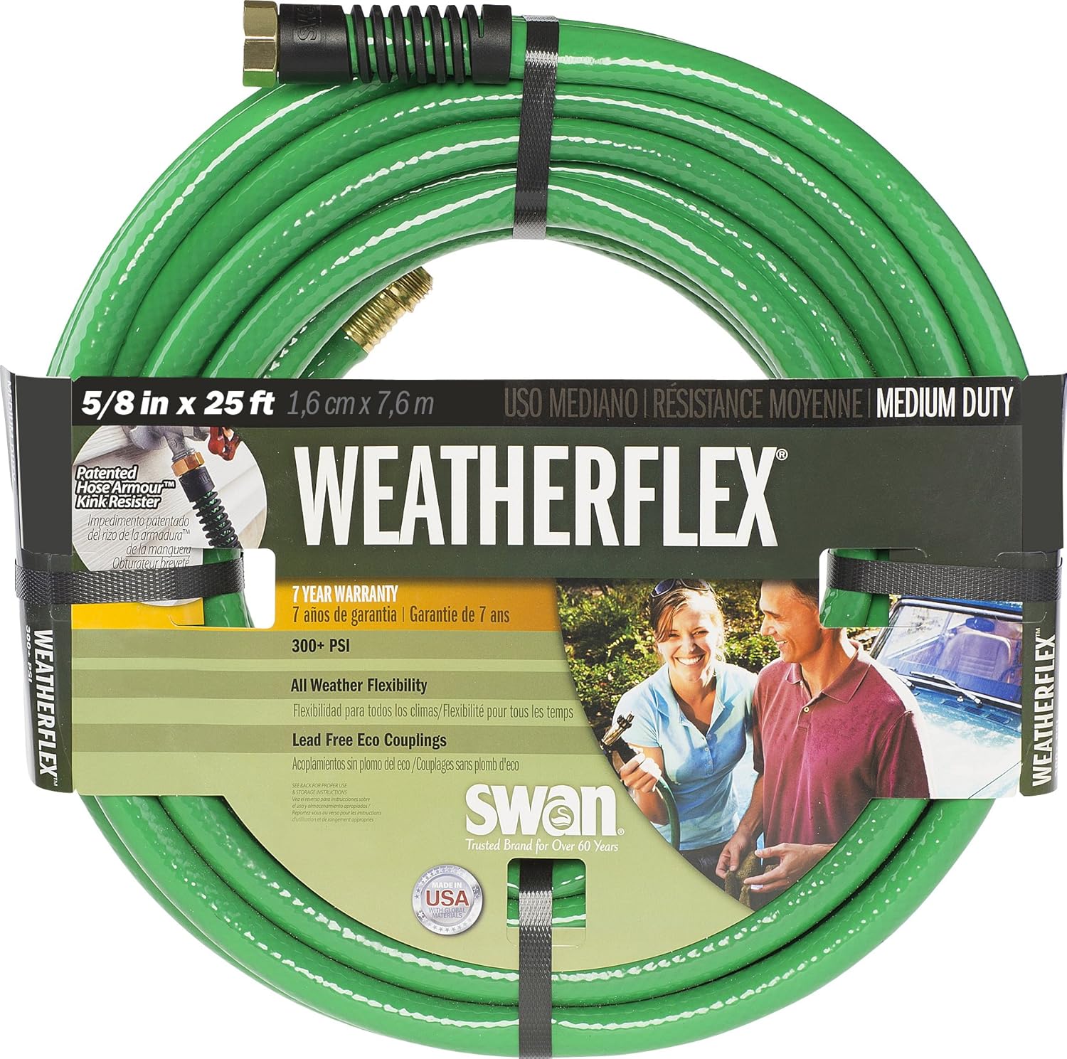 Swan Products SNWF58025 WEATHERFLEX Manguera de jardín de uso mediano para todas las temperaturas, 25 pies x 58 pulgadas, color verde