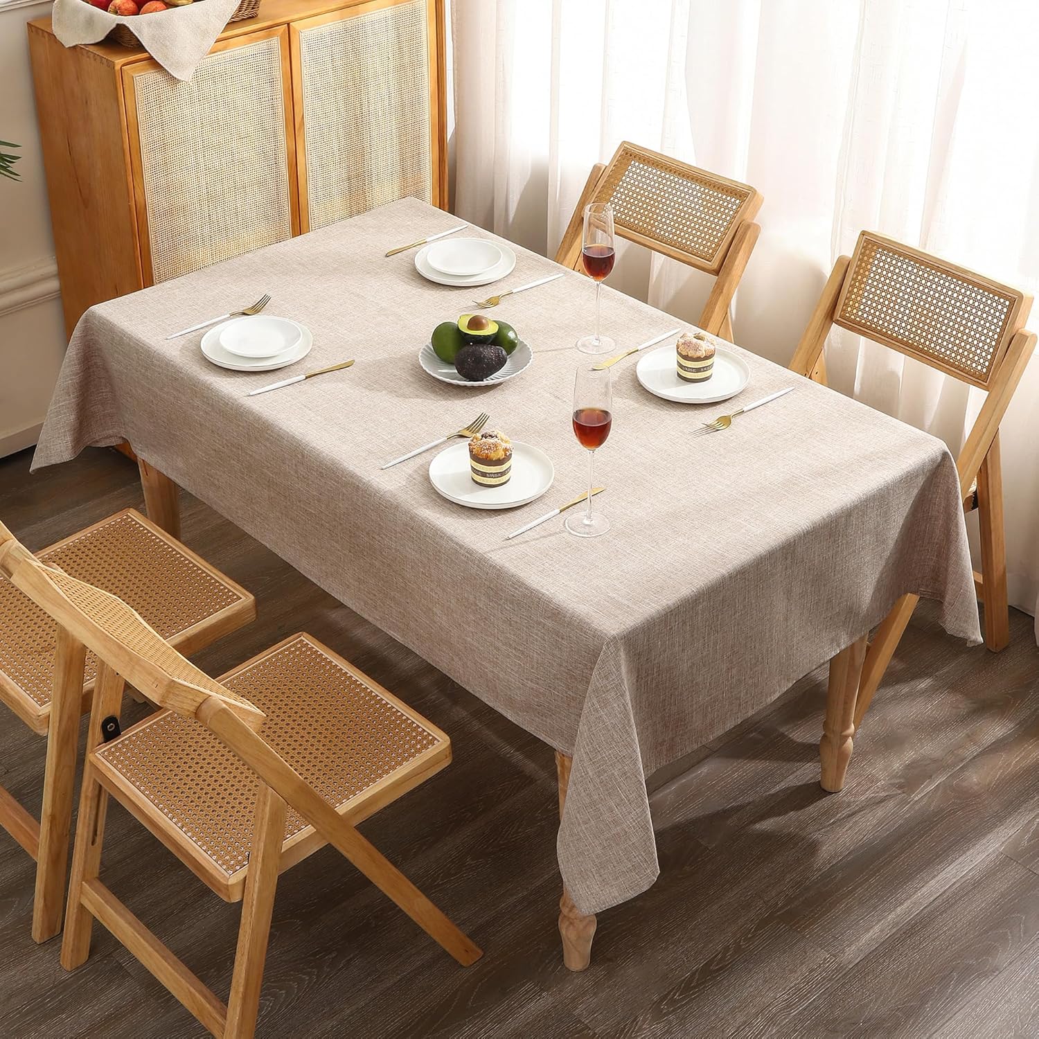 Mantel rectangular de lino sintético, lavable, resistente a las arrugas, mantel de cocina y comedor, para mesas al aire libre, casa de campo,