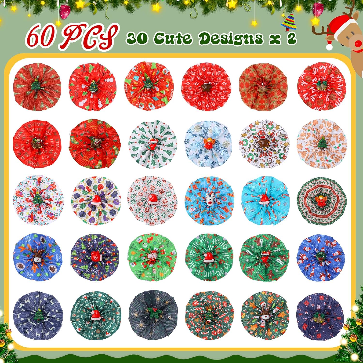 60 piezas de collar de Navidad para perro, flores, collar de flores de invierno para mascotas, pajaritas, accesorios para perros, suministros de