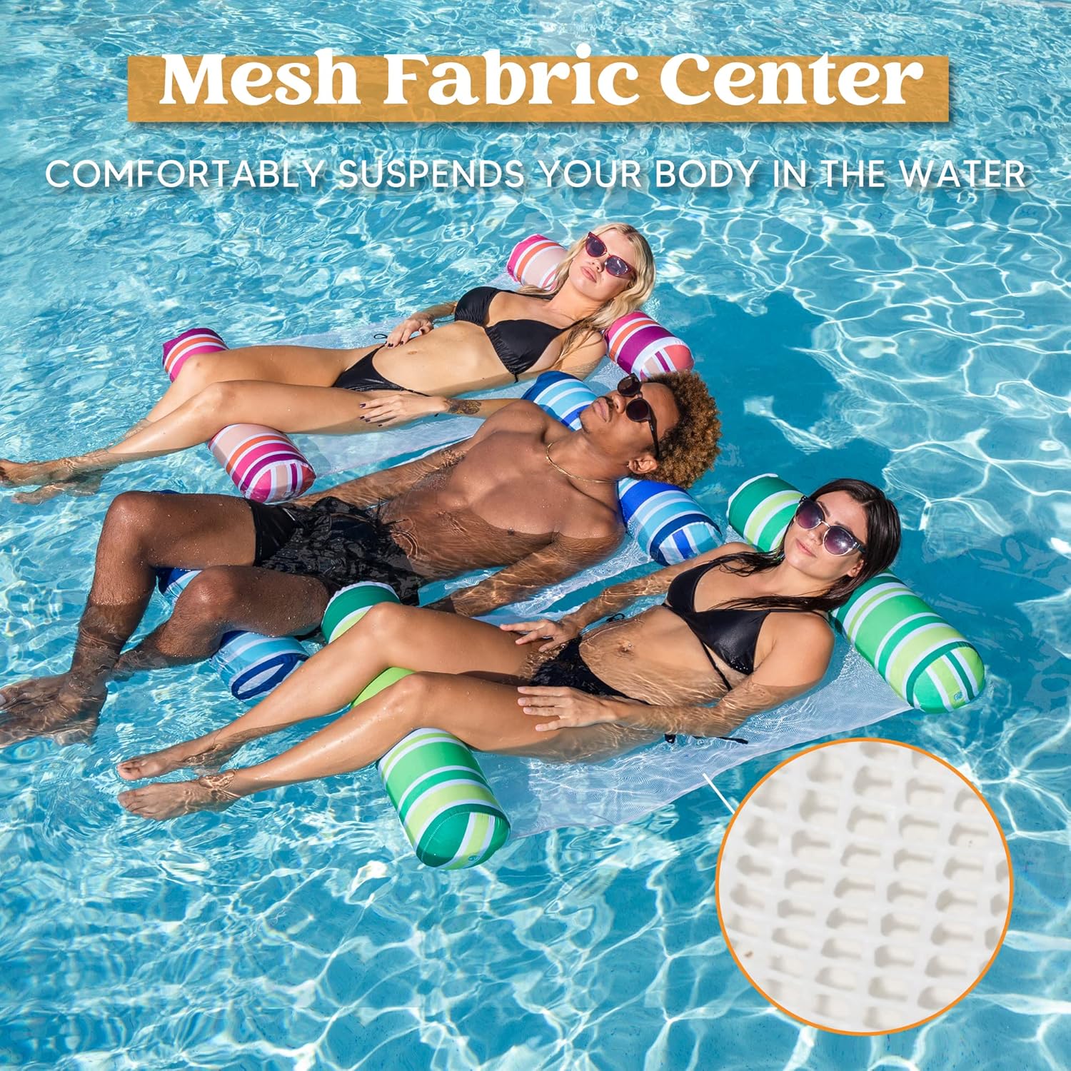 Sloosh 3 Pack Inflatable Pool Float Hammock Water Hammock Lounges Multi-Purpose Swimming Pool Accessories Saddle Lounge Chair Hammock Drifter for - Imagen 6