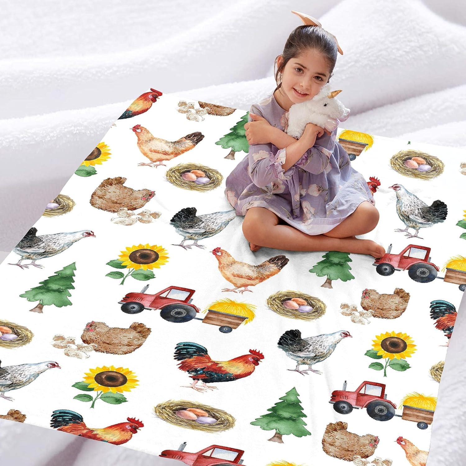 Manta de girasol de pollo de granja, franela suave, ligera, suave, para regalo, mullida, cálida y acogedora para todas las estaciones en el hogar,