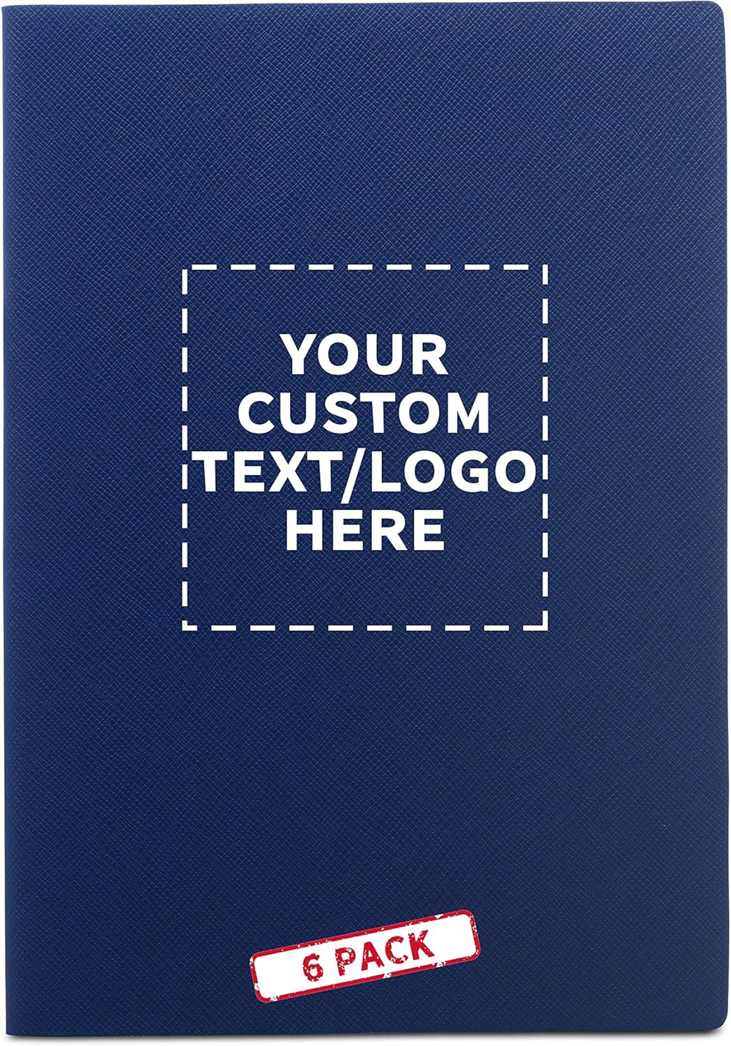 DISCOUNT PROMOS Charleston Soft Bound – Paquete de 6 diarios con texto personalizable, logotipo, papel marfil, punteados, líneas, con marcapáginas,