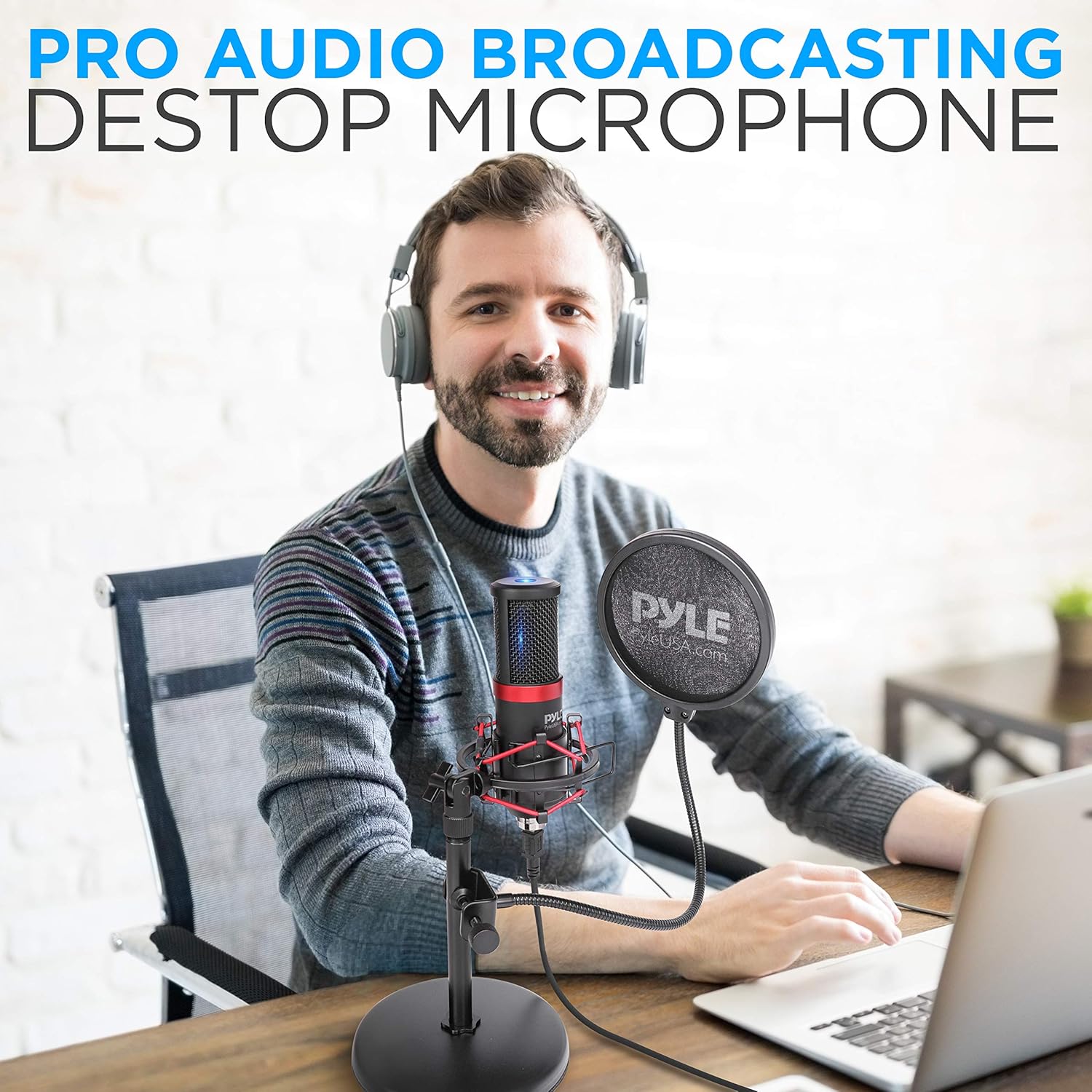 Pyle Kit de grabación de podcasts de micrófono USB, micrófono de condensador cardioide de audio con soporte de montaje de choque y filtro pop, para
