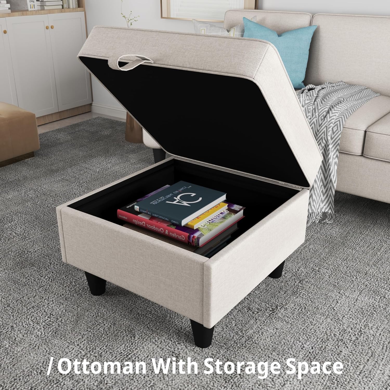 Sala de estar modular en forma de L con puerto de carga USB + tipo C, sofás de 3 plazas con almacenamiento extraíble, sofá pequeño otomano de 78