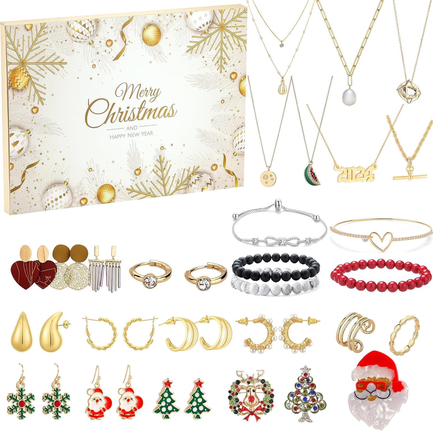 Calendario de Adviento de joyería 2023 para niñas y mujeres, calendario de cuenta regresiva de 24 días de Navidad, caja de regalo de Navidad, hija,